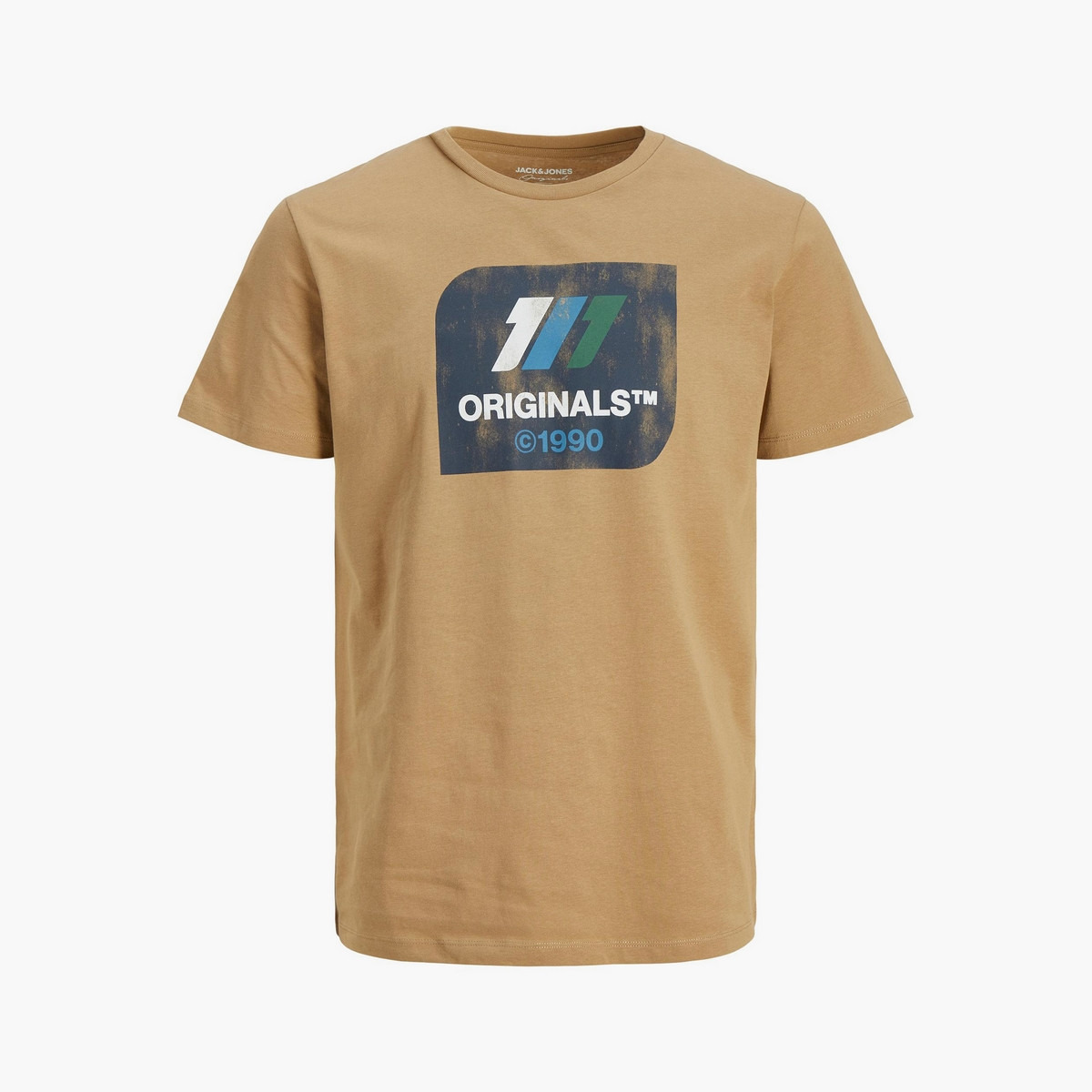 تي شيرت رجالي من جاك آند جونز بأكمام قصيرة و ياقة مستديرة و مطبوع مع لون بني-men-clothing-tshirtsandpolos-tshirts-image-1