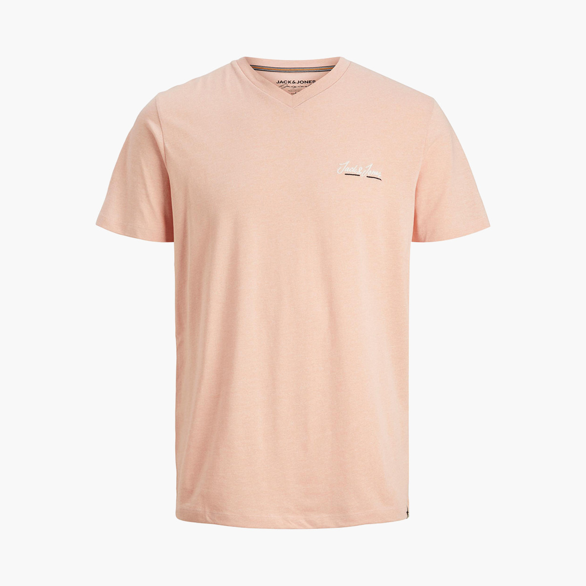 تي شيرت رجالي جاك آند جونز مرجاني سادة برقبة على شكل حرف وي وأكمام قصيرة-men-clothing-tshirtsandpolos-tshirts-image-1