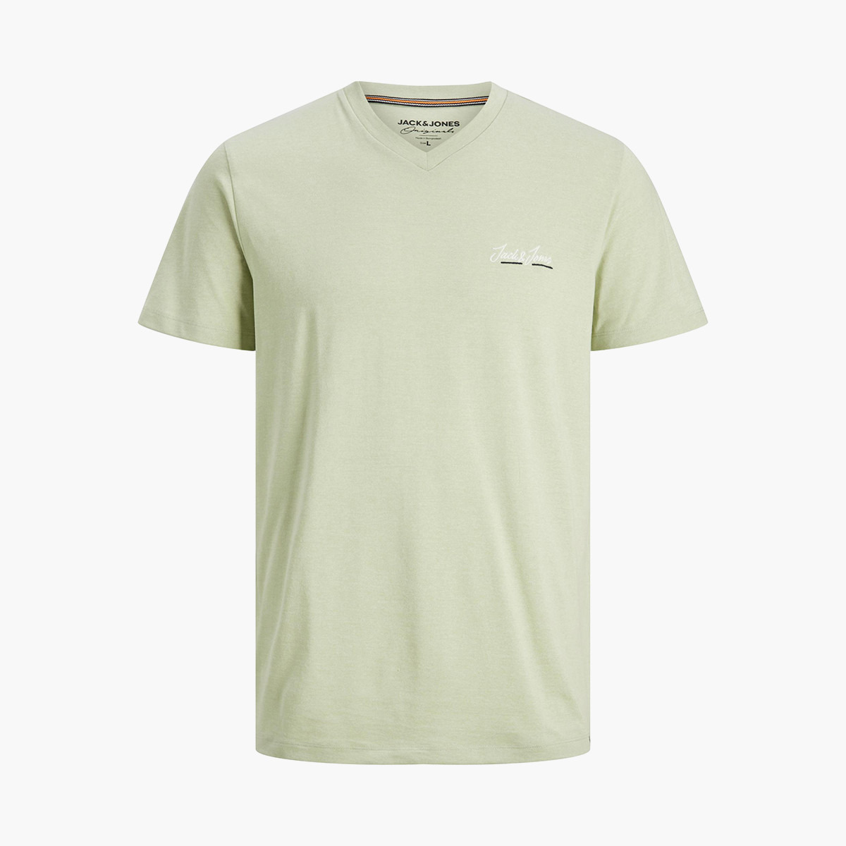 تي شيرت جاك آند جونز رجالي أخضر سادة بياقة وي وأكمام قصيرة-men-clothing-tshirtsandpolos-tshirts-image-1