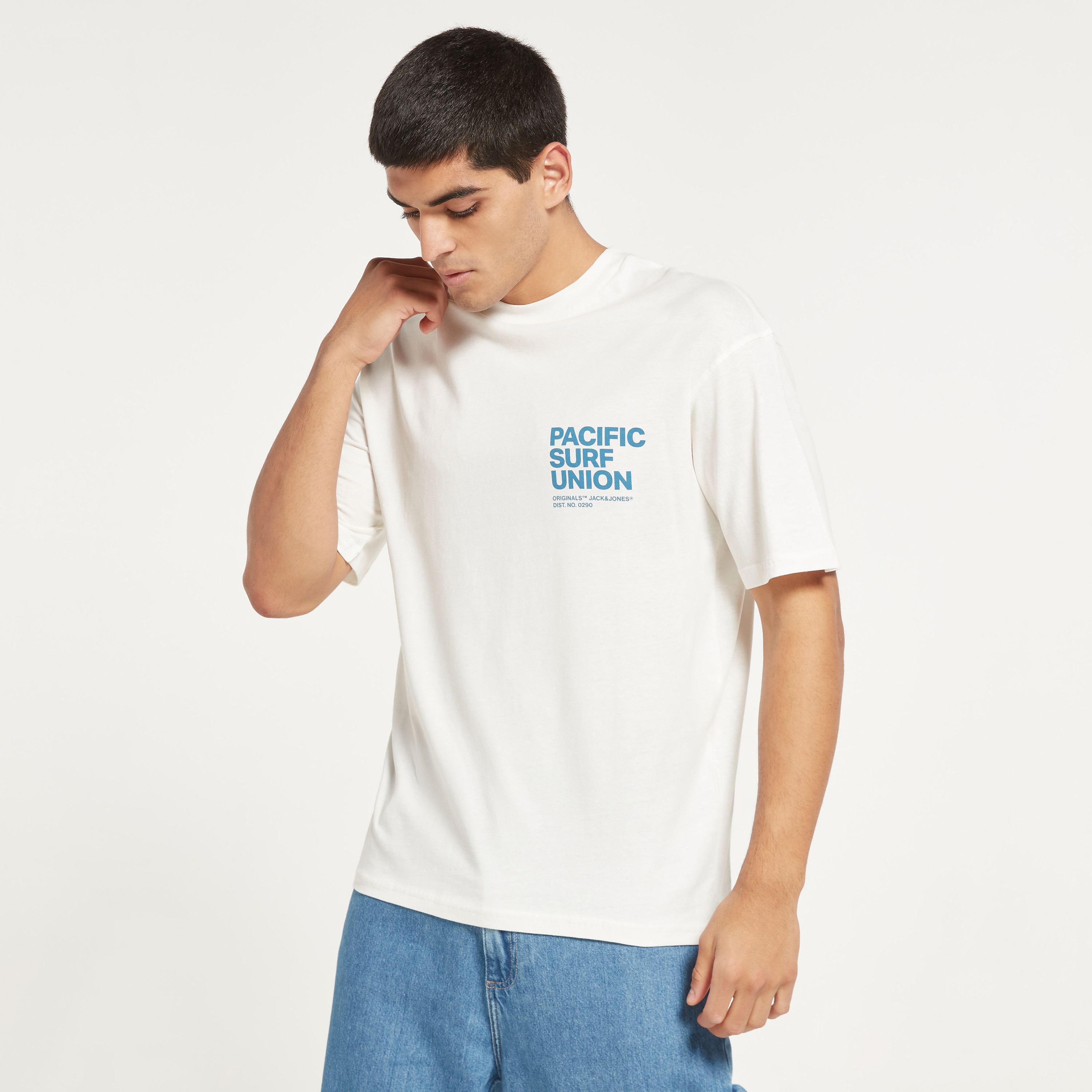 Jack & Jones Men White Printed Loose Fit Crew Neck T-Shirt-men-clothing-tshirtsandpolos-tshirts-image-1