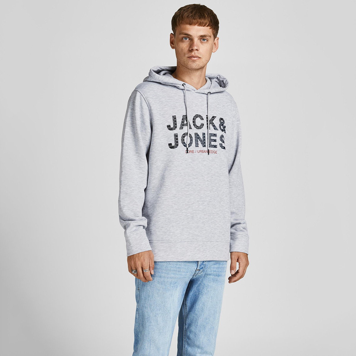Jack & Jones Men Grey Logo Hoodie-men-winterwear-hoodiesandsweatshirts-image-1