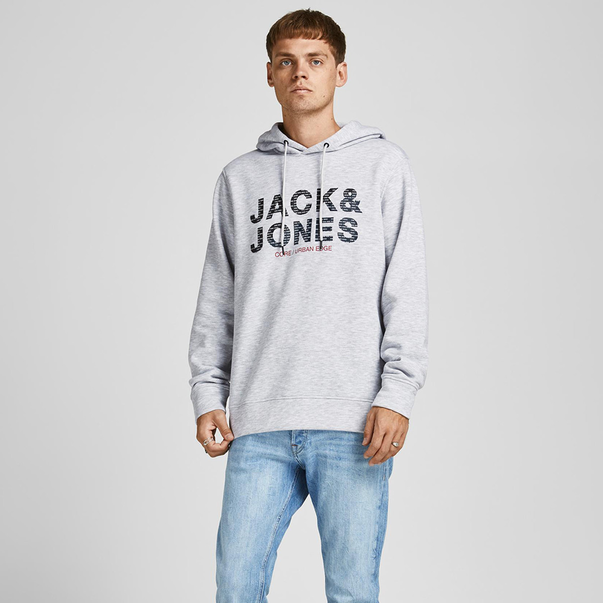 Jack & Jones Men Grey Logo Hoodie-men-winterwear-hoodiesandsweatshirts-image-4