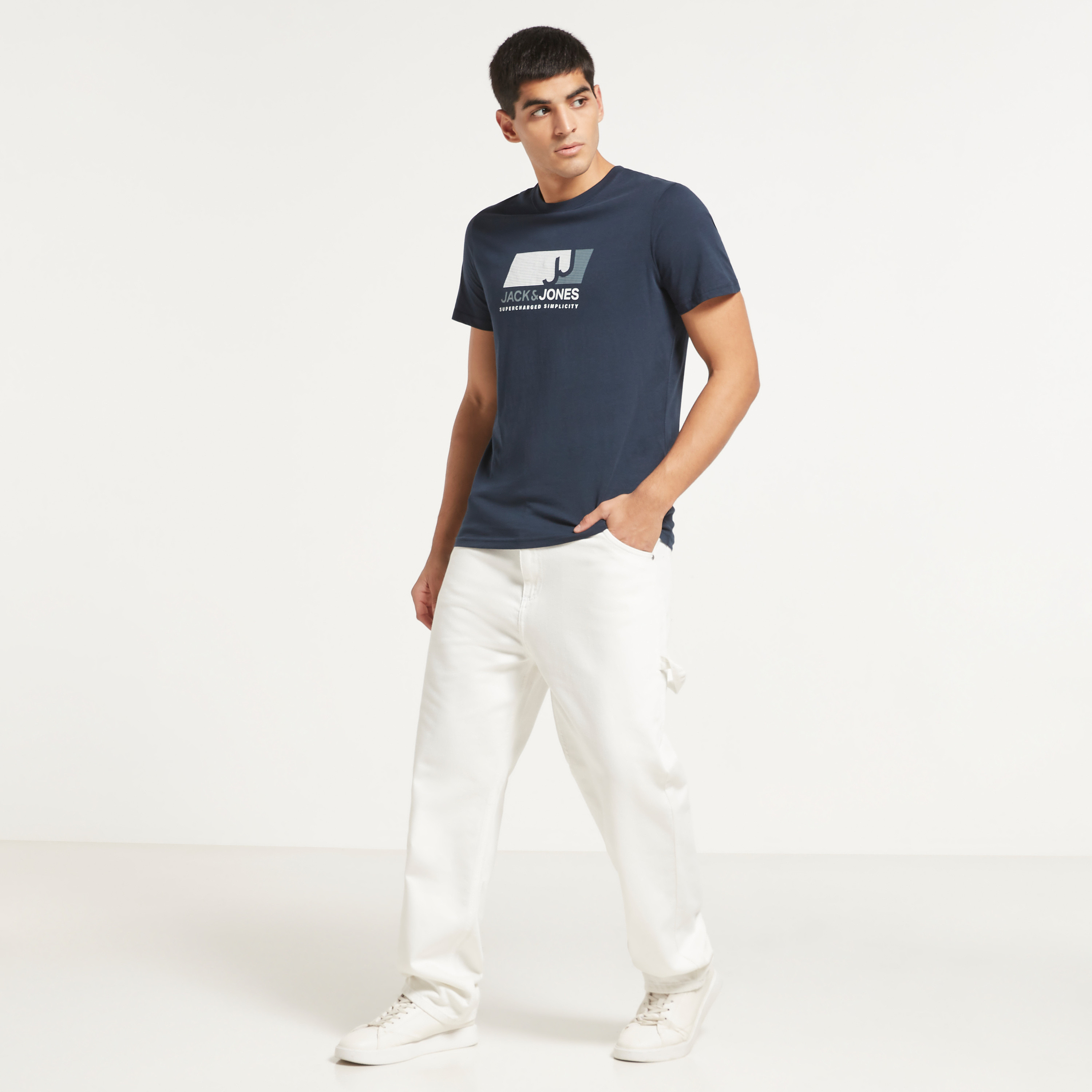 Jack & Jones Men Navy Blue Printed Crew Neck Short Sleeves T-Shirt-men-clothing-tshirtsandpolos-tshirts-image-2