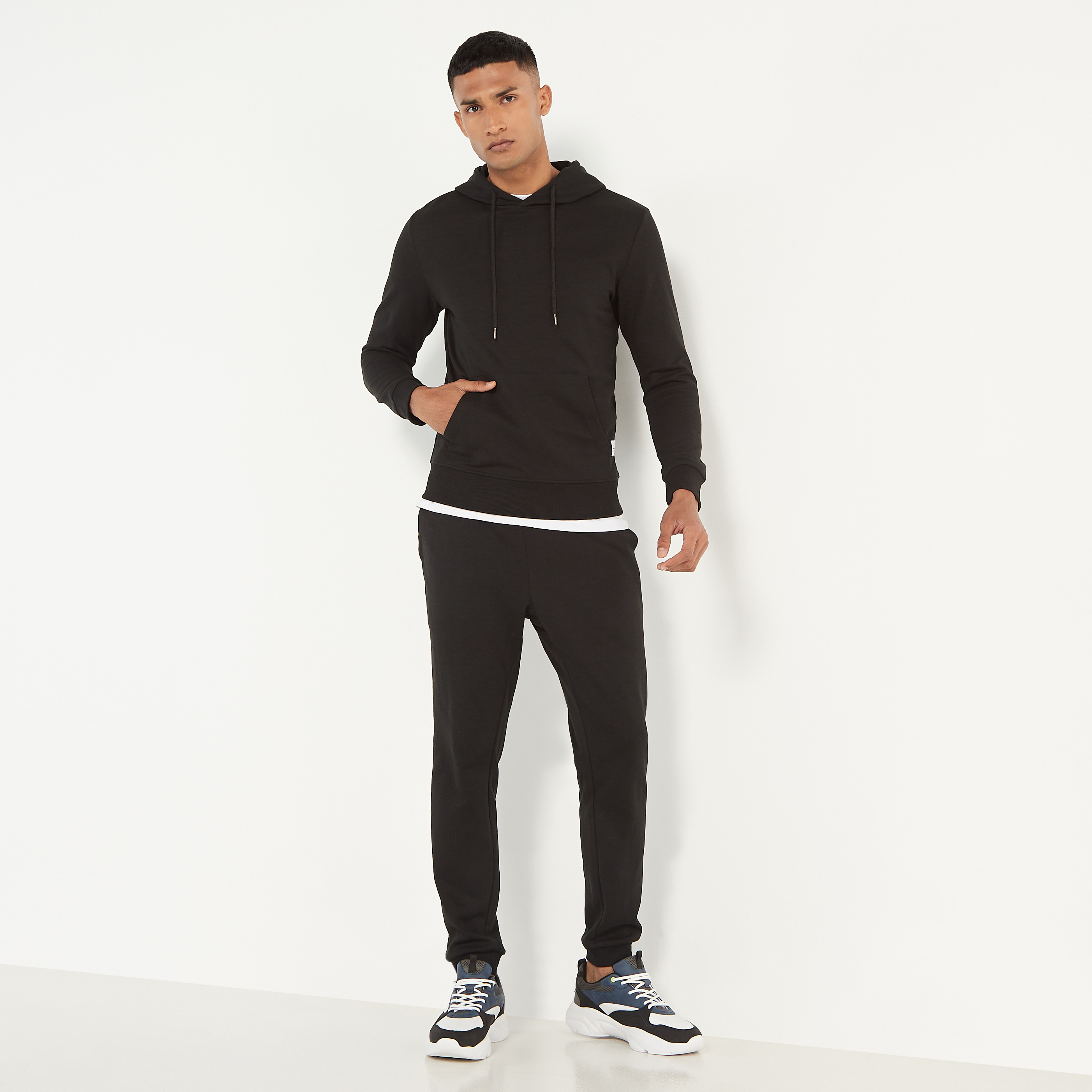 Jack & Jones Plain Kangaroo Pocket Hoodie with Drawstring Joggers-men-winterwear-hoodiesandsweatshirts-image-1