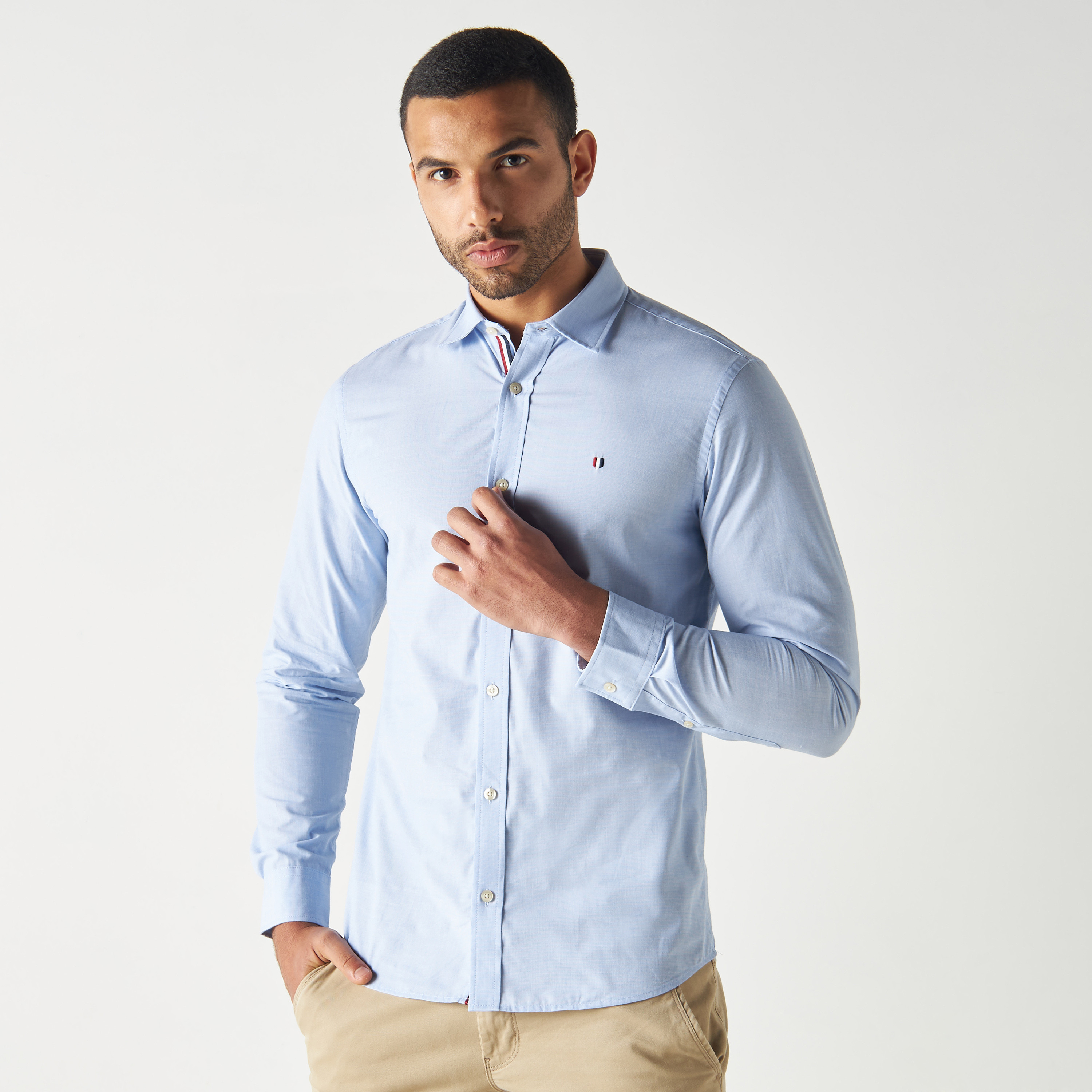 Jack & Jones Blue Plain Slim Fit Long Sleeves Formal Shirt-men-clothing-shirts-image-1