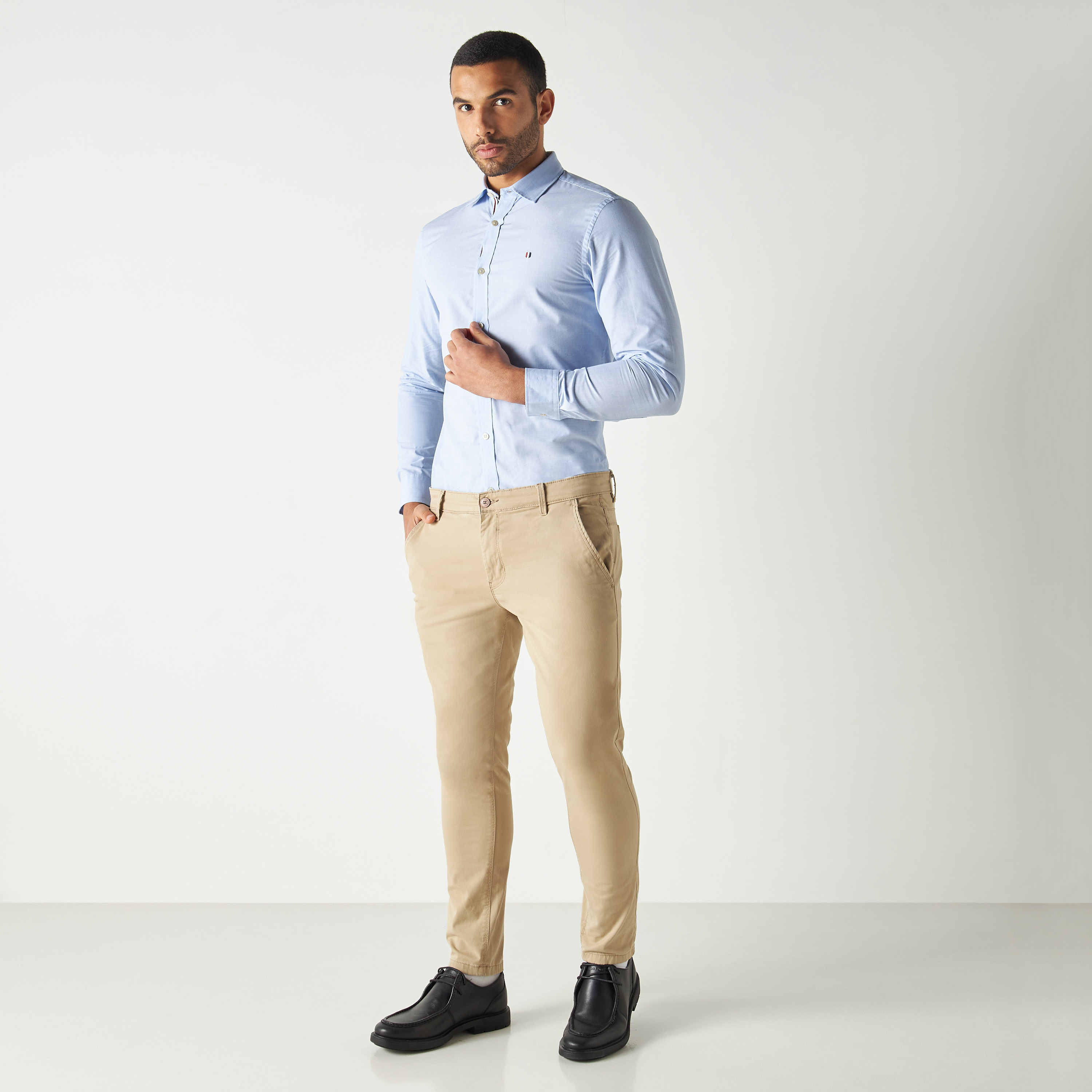 Jack & Jones Blue Plain Slim Fit Long Sleeves Formal Shirt-men-clothing-shirts-image-2