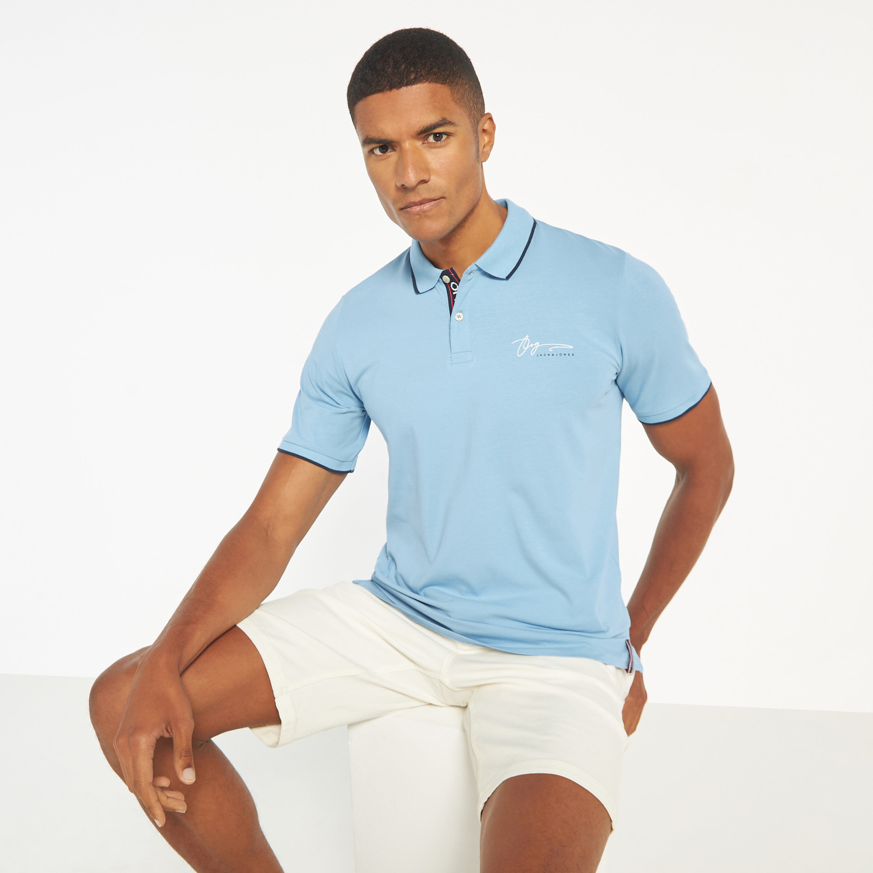 تي شيرت بولو سادة بأكمام قصيرة من جاك اند جونز-men-clothing-tshirtsandpolos-polos-image-1