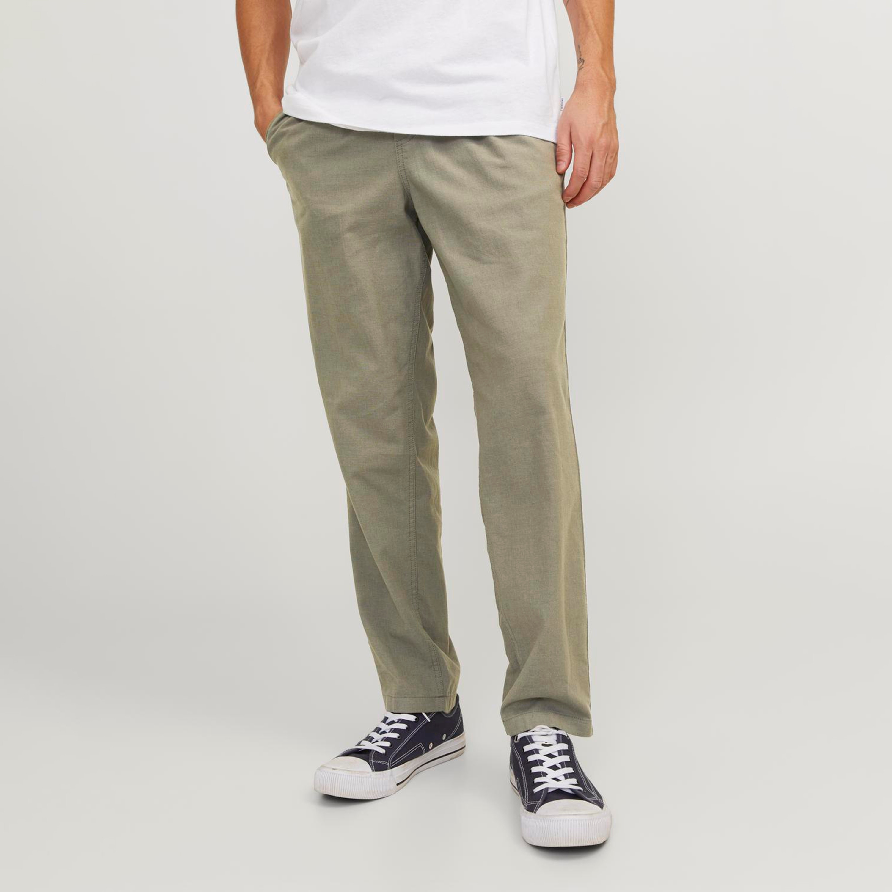 Jack & Jones Plain Mid-Rise Elasticated Drawstring Men's Trousers-men-clothing-bottoms-trousersandchinos-trousers-image-1