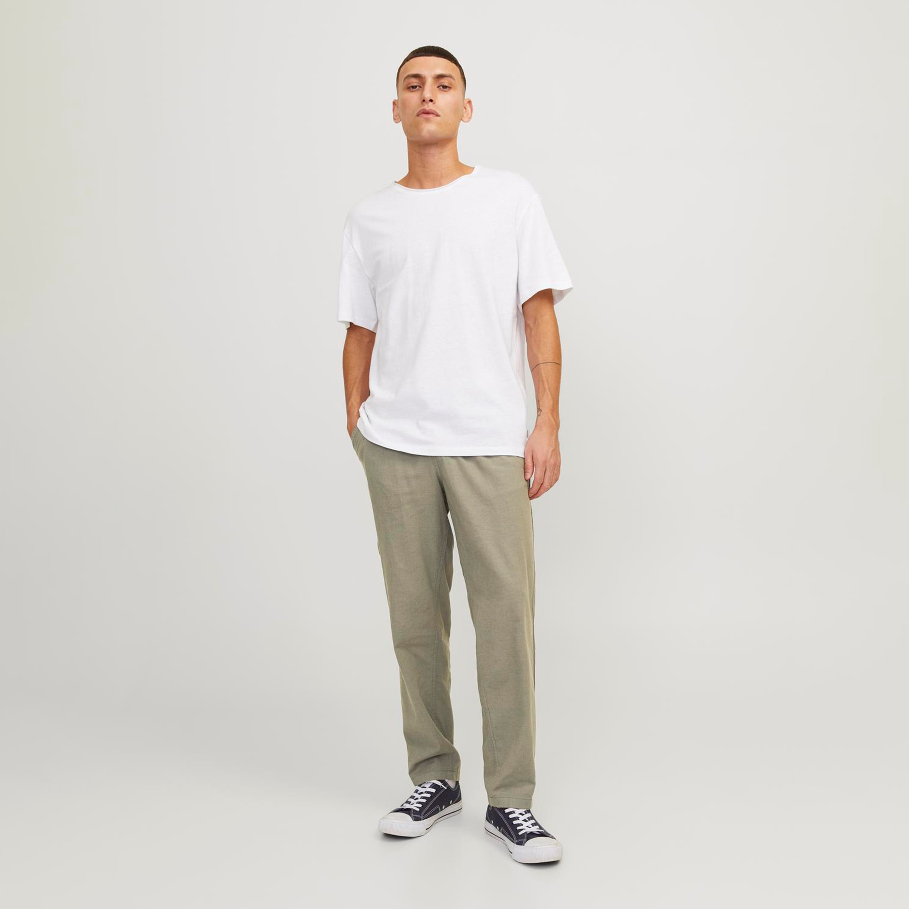 Jack & Jones Plain Mid-Rise Elasticated Drawstring Men's Trousers-men-clothing-bottoms-trousersandchinos-trousers-image-2