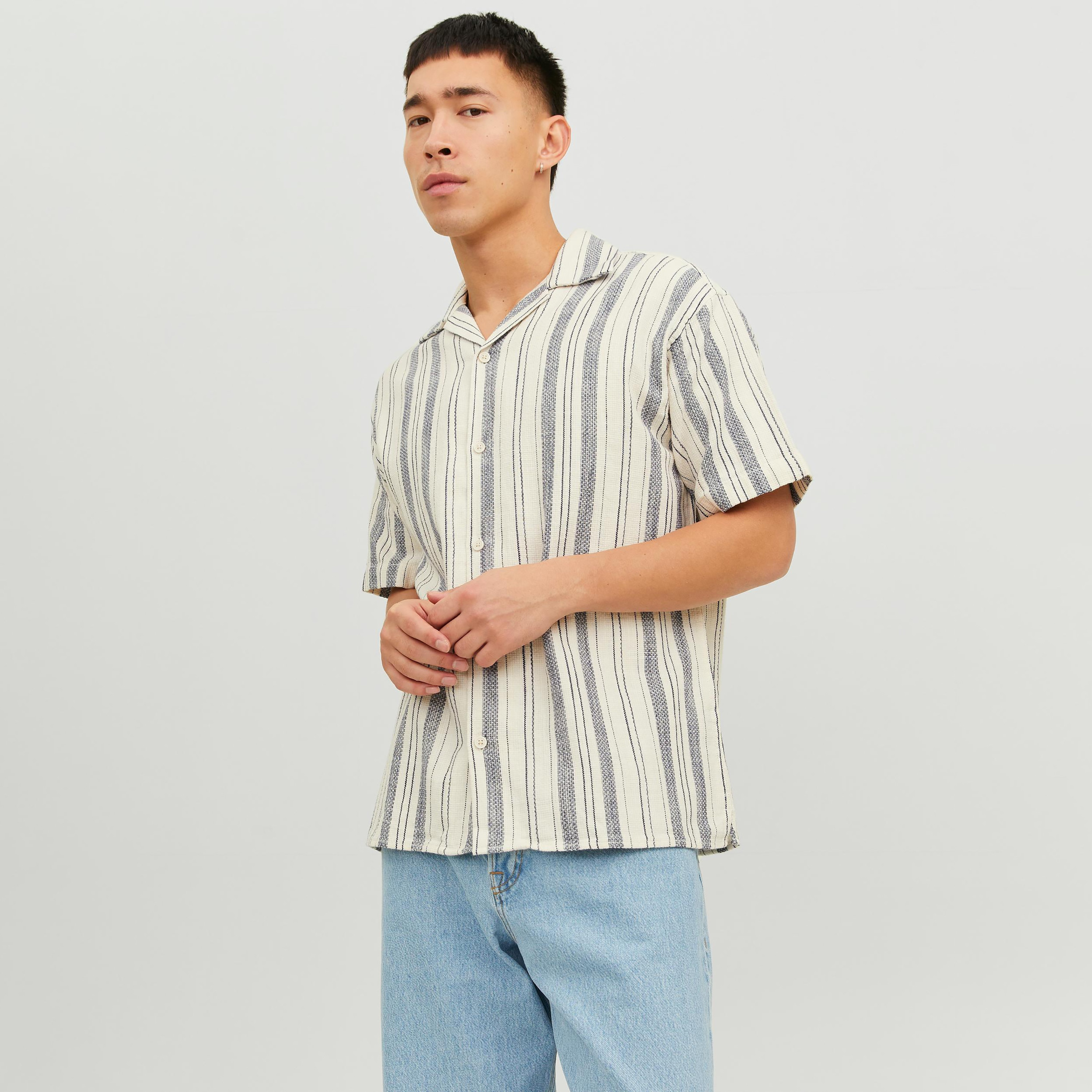 Jack & Jones Striped Cuban Collar Short Sleeves Casual Shirt-men-clothing-shirts-image-1