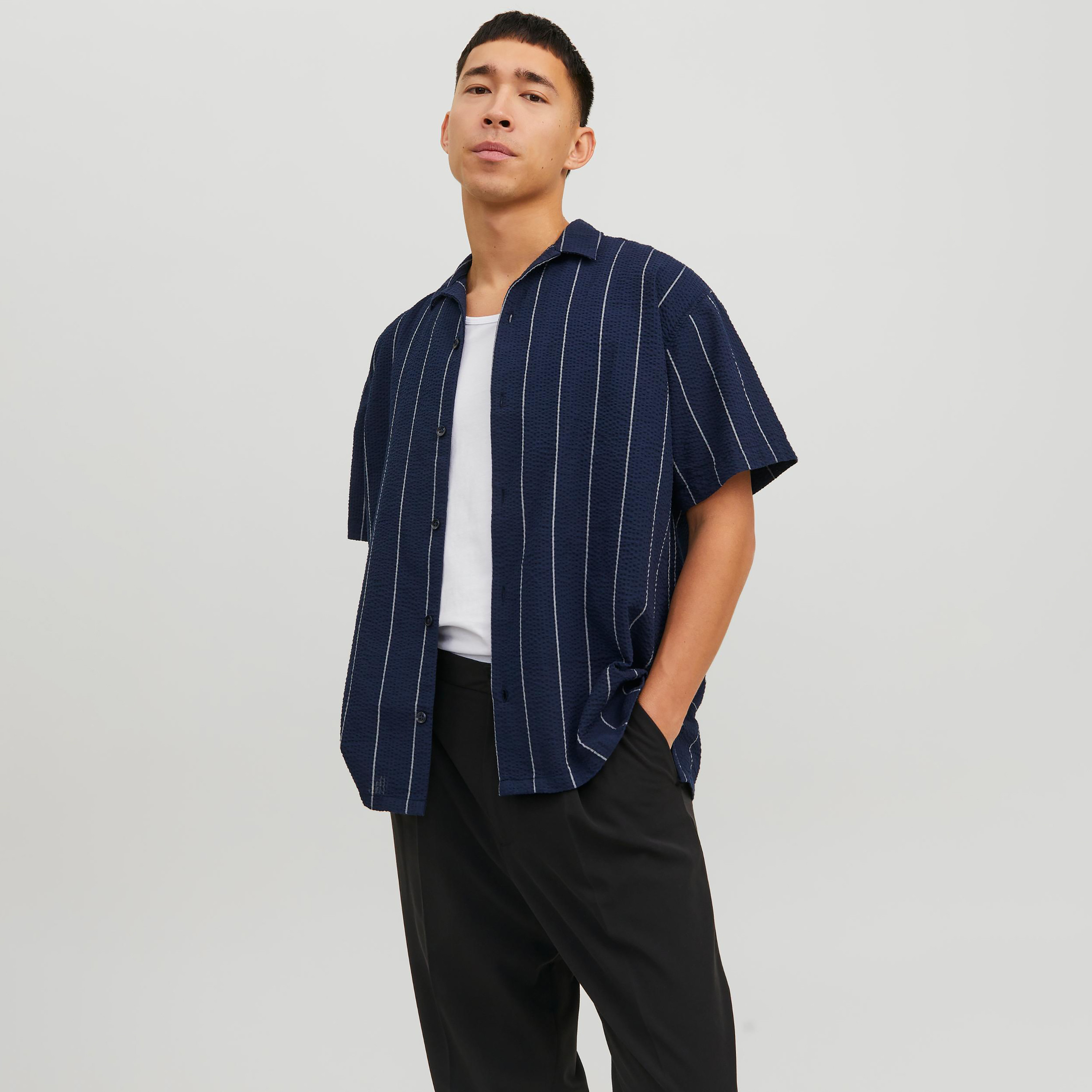 striped cuban collar shirt