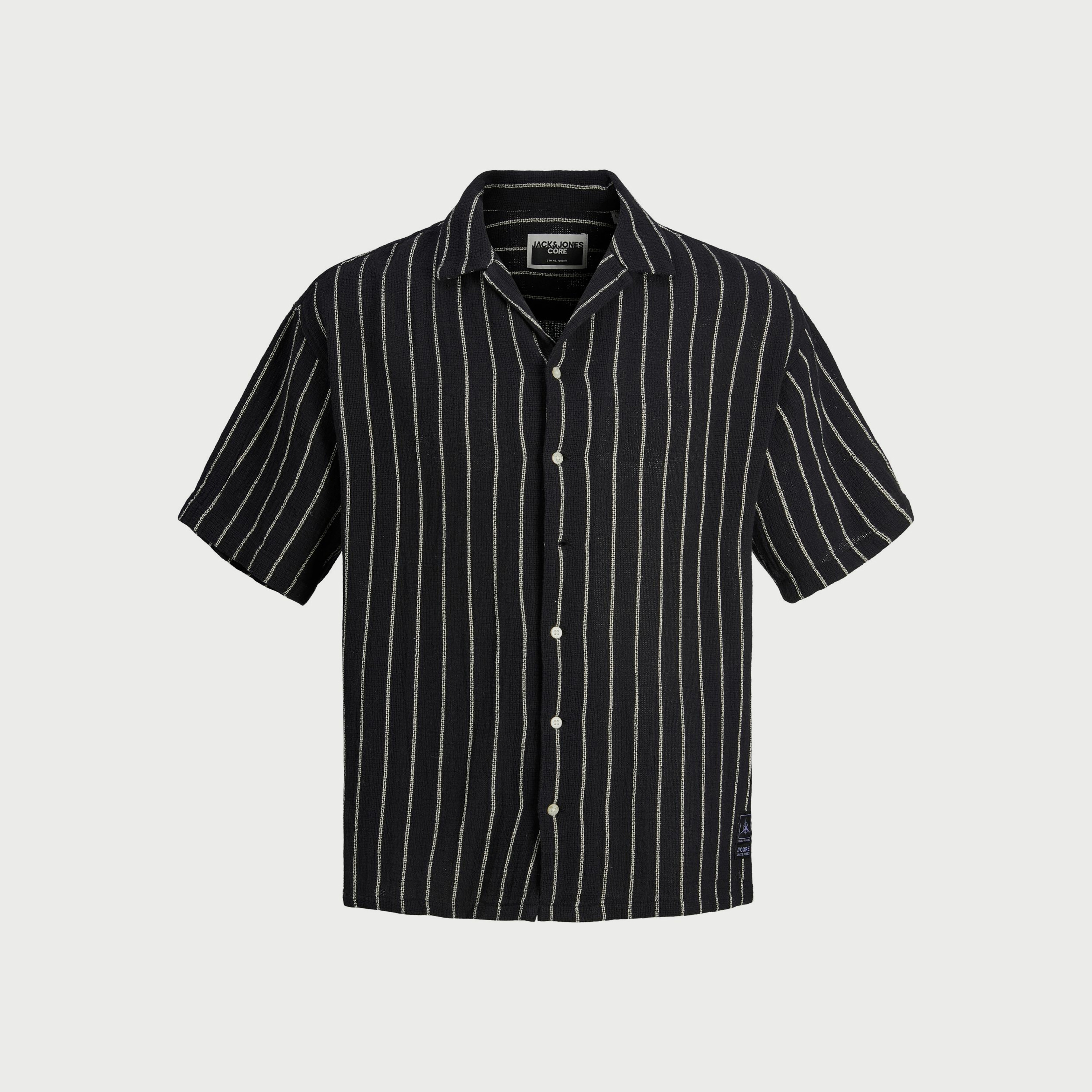 قميص كاجوال من جاك آند جونز بياقة كوبية وأكمام قصيرة مع مخطط -men-clothing-shirts-image-1