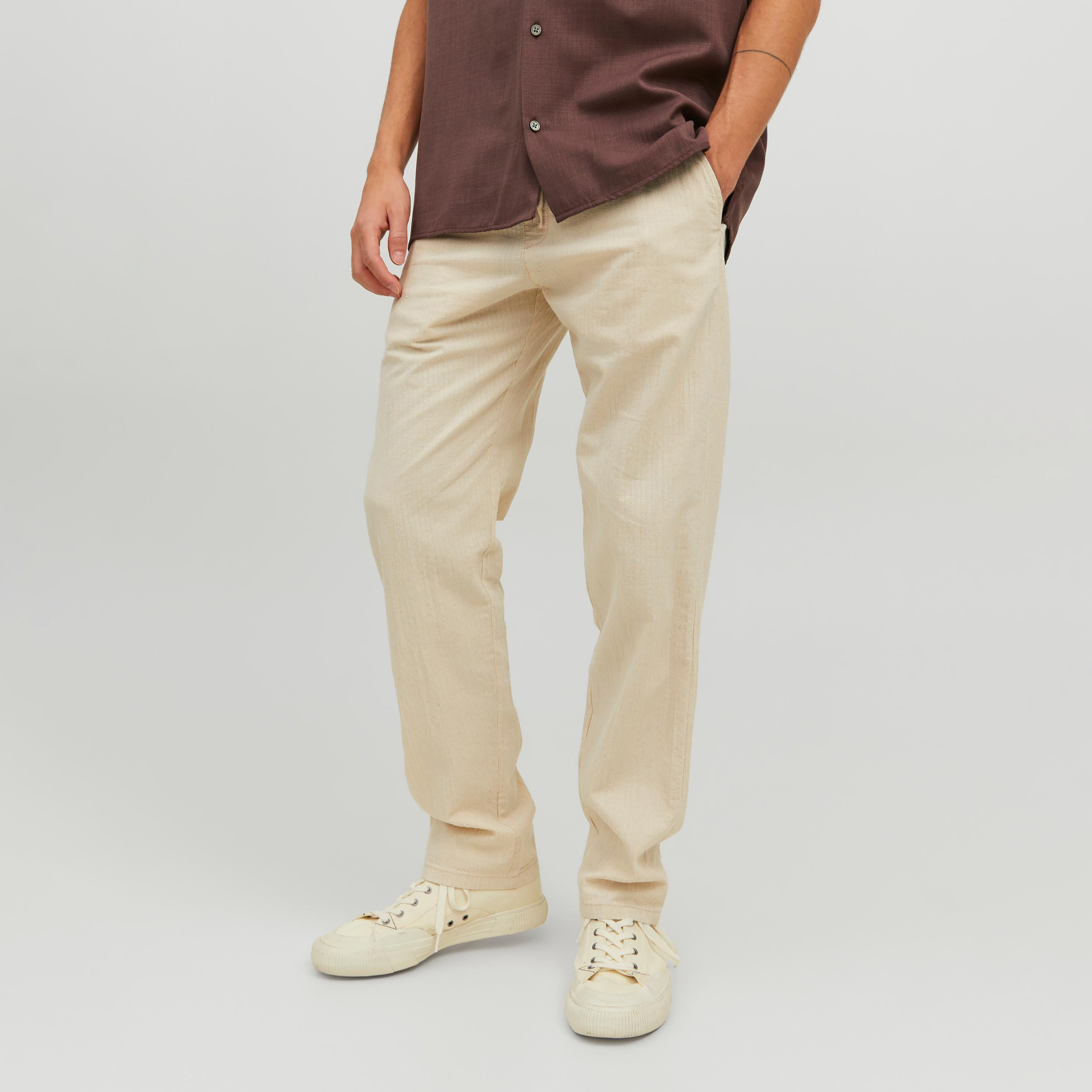 بنطلون من جاك آند جونز مع مخطط ذو متوسط الارتفاع -men-clothing-bottoms-trousersandchinos-trousers-image-1