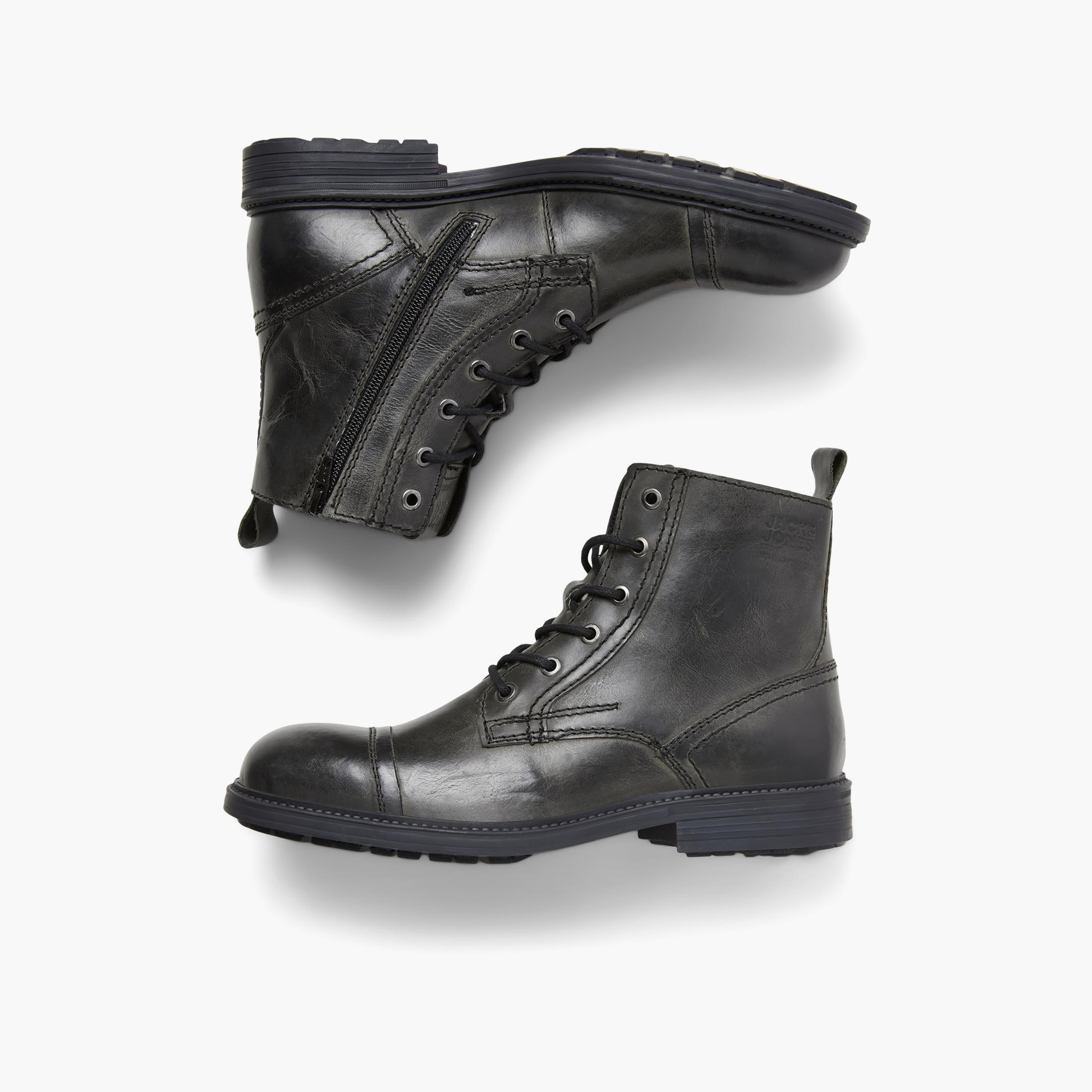 حذاء جاك آند جونز ذو جيفهووارد الجلدي للكاحل للرجال | 12237617-men-shoes-boots-image-3