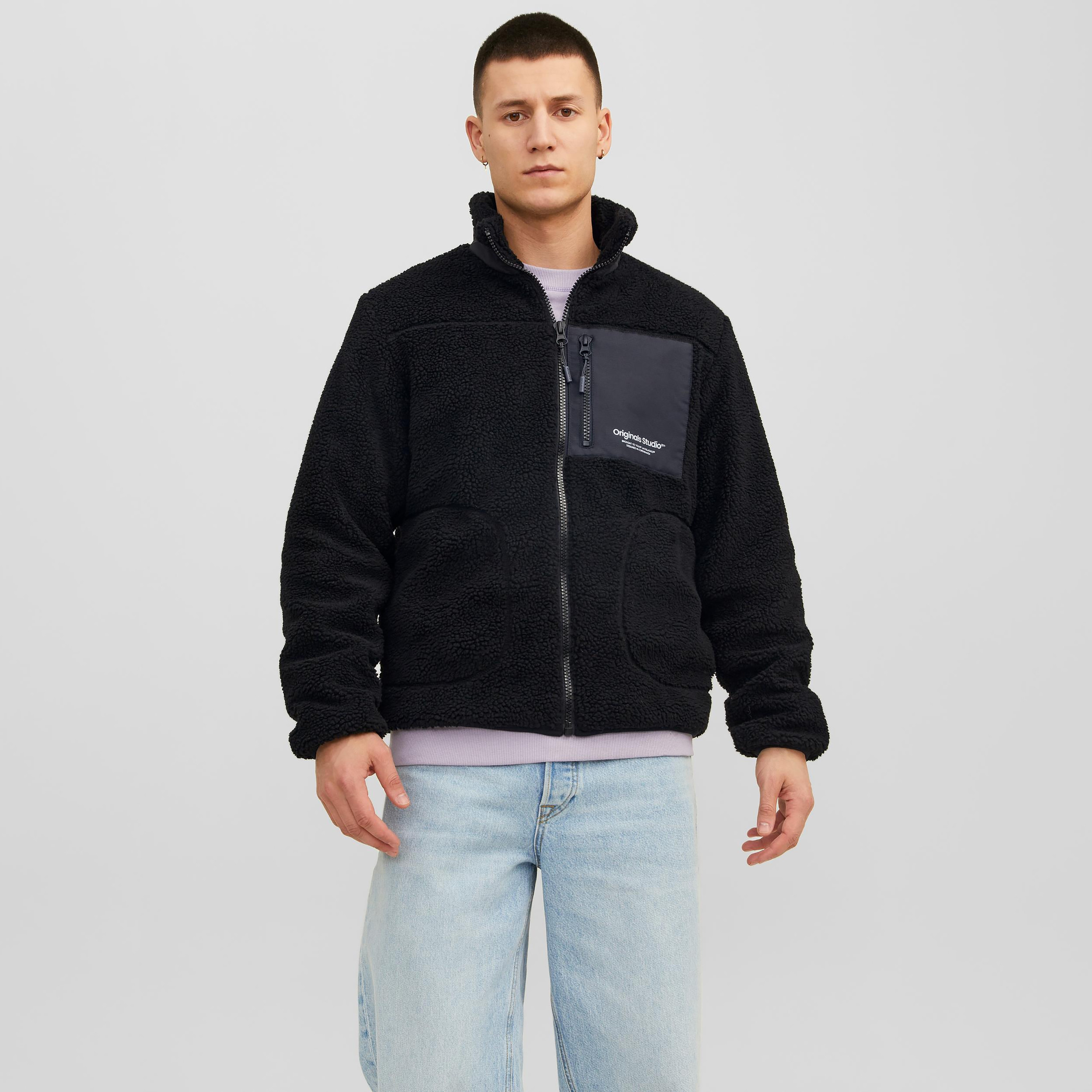  تيدي جاكيت من جاك آند جونز ذو منسوج مع سحاب للإغلاق-men-clothing-jacketsandblazers-jackets-image-1