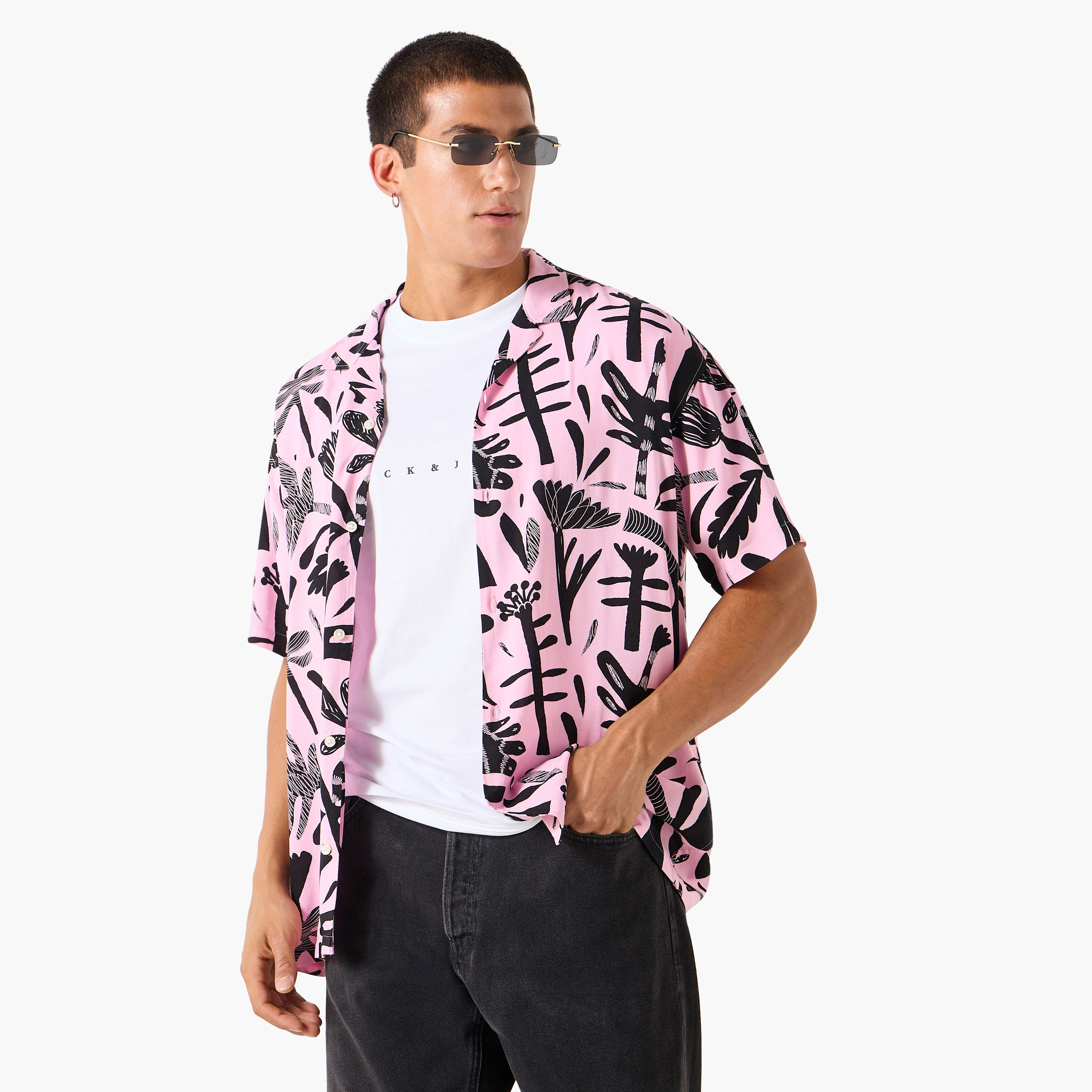 Jack & Jones Printed Cuban Collar Short Sleeves Casual Shirt-men-clothing-shirts-image-1