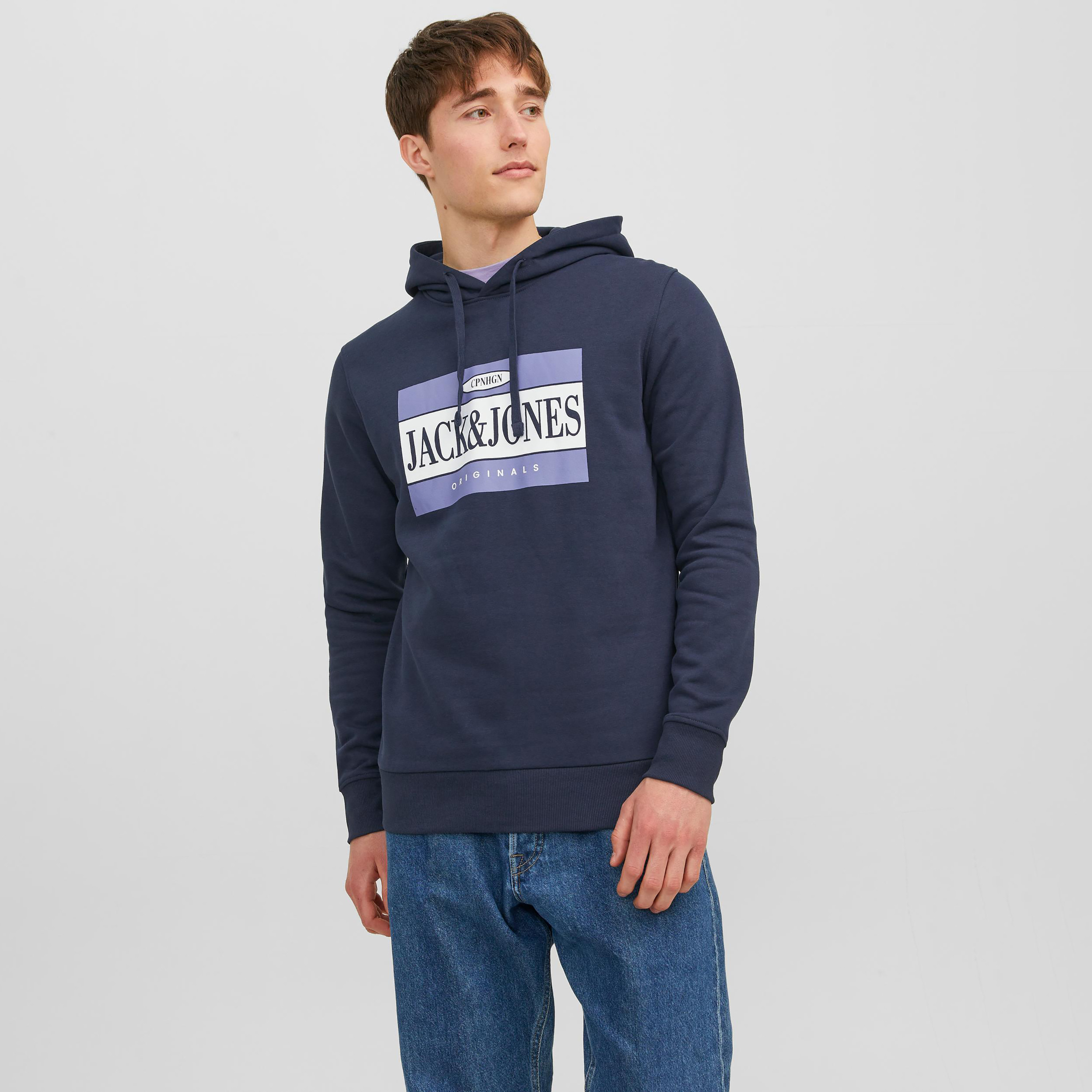 Jack & Jones Logo Hooded Neck Long Sleeves Sweatshirt-men-winterwear-hoodiesandsweatshirts-image-1