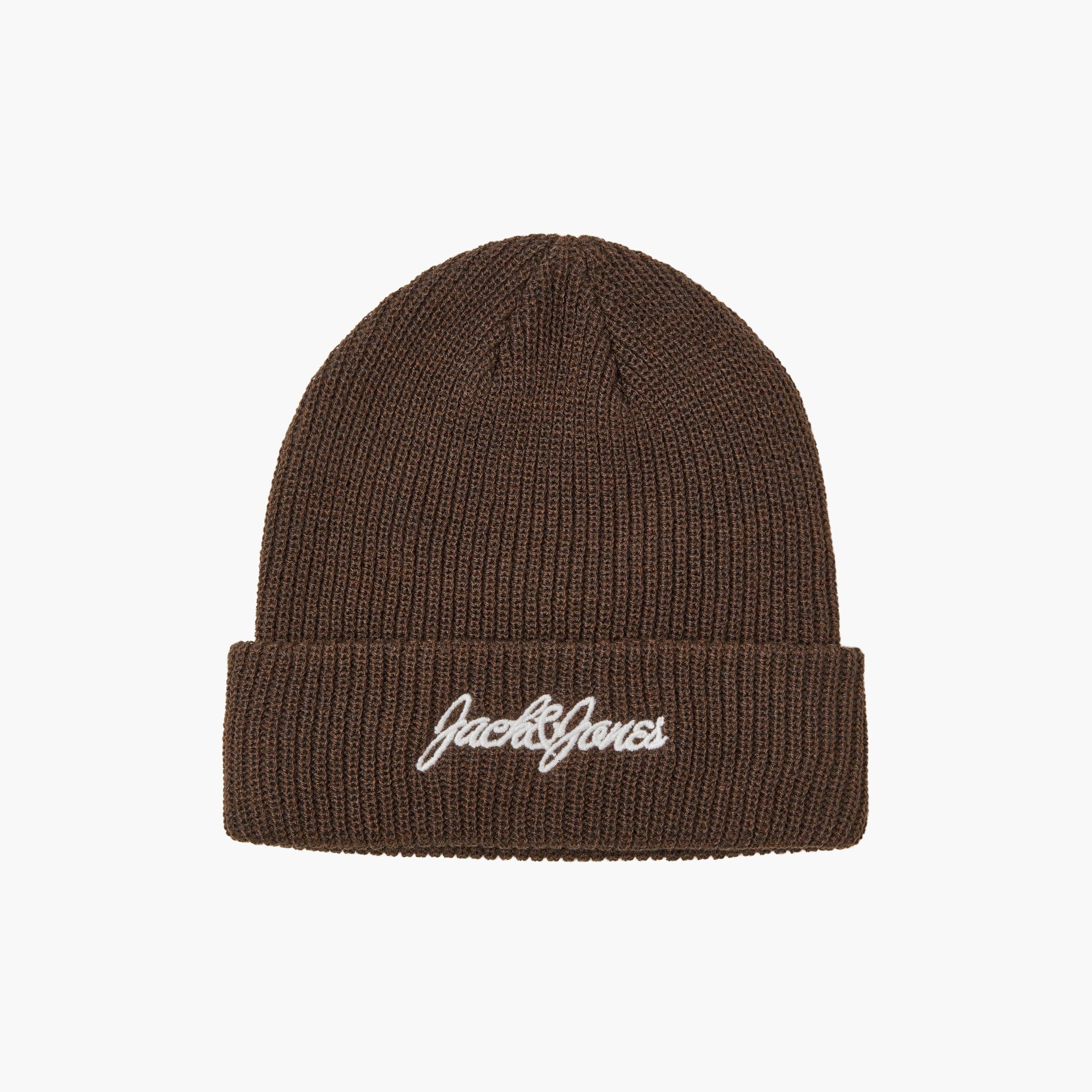 Jack & Jones Rib-Knit Beanie with Embroidered Logo-men-caps-image-1