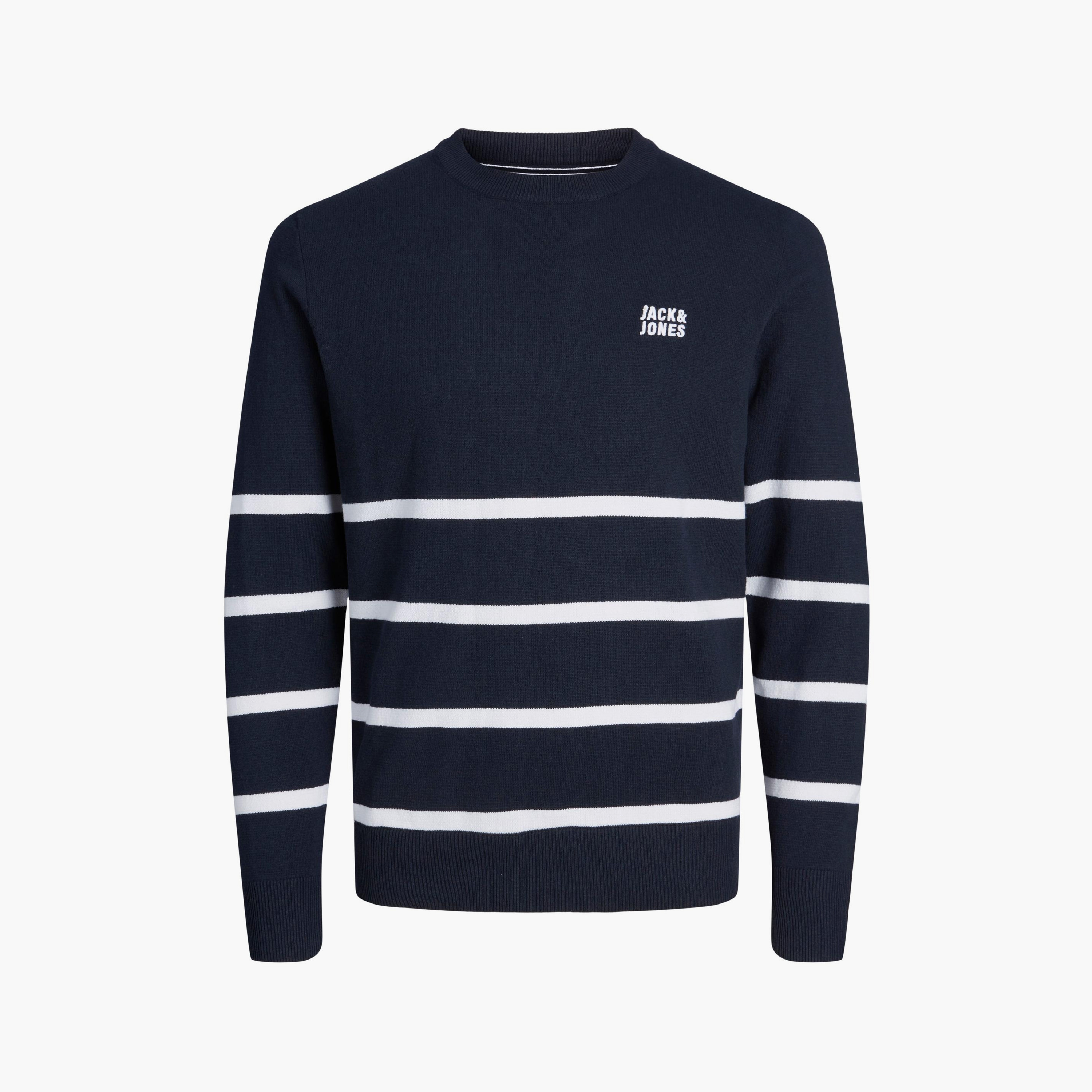  قبعة مخطط من جاك آند جونز بأكمام طويلة وياقة مستديرة بوجو-men-clothing-sweatersandpullovers-image-1