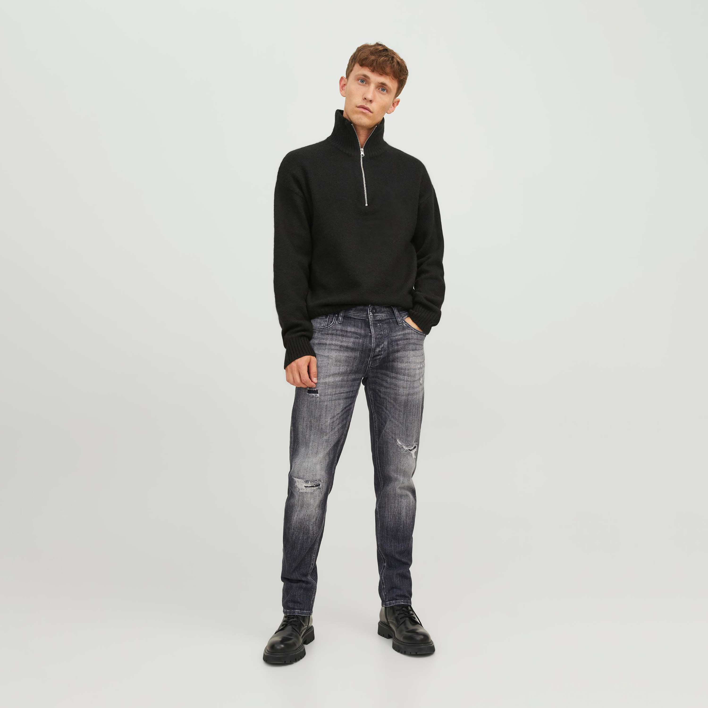  بنطال جينز مزين بجيب من جاك آند جونز بخصر متوسط الارتفاع مع مدبب-men-clothing-bottoms-jeans-image-2