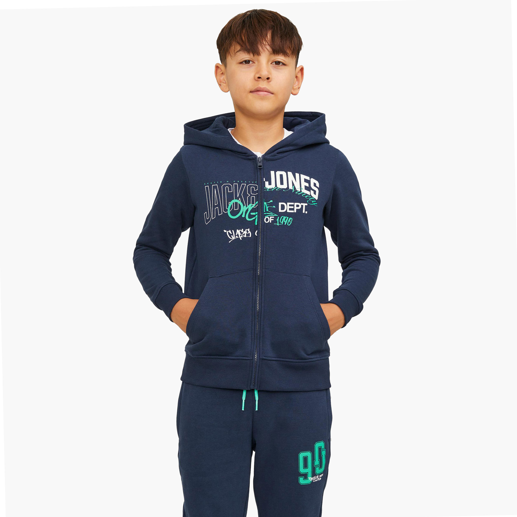 Buy Jack Jones Junior Logo Print Zip Through Hoodie with Kangaroo Pocket Online Babyshop Kuwait