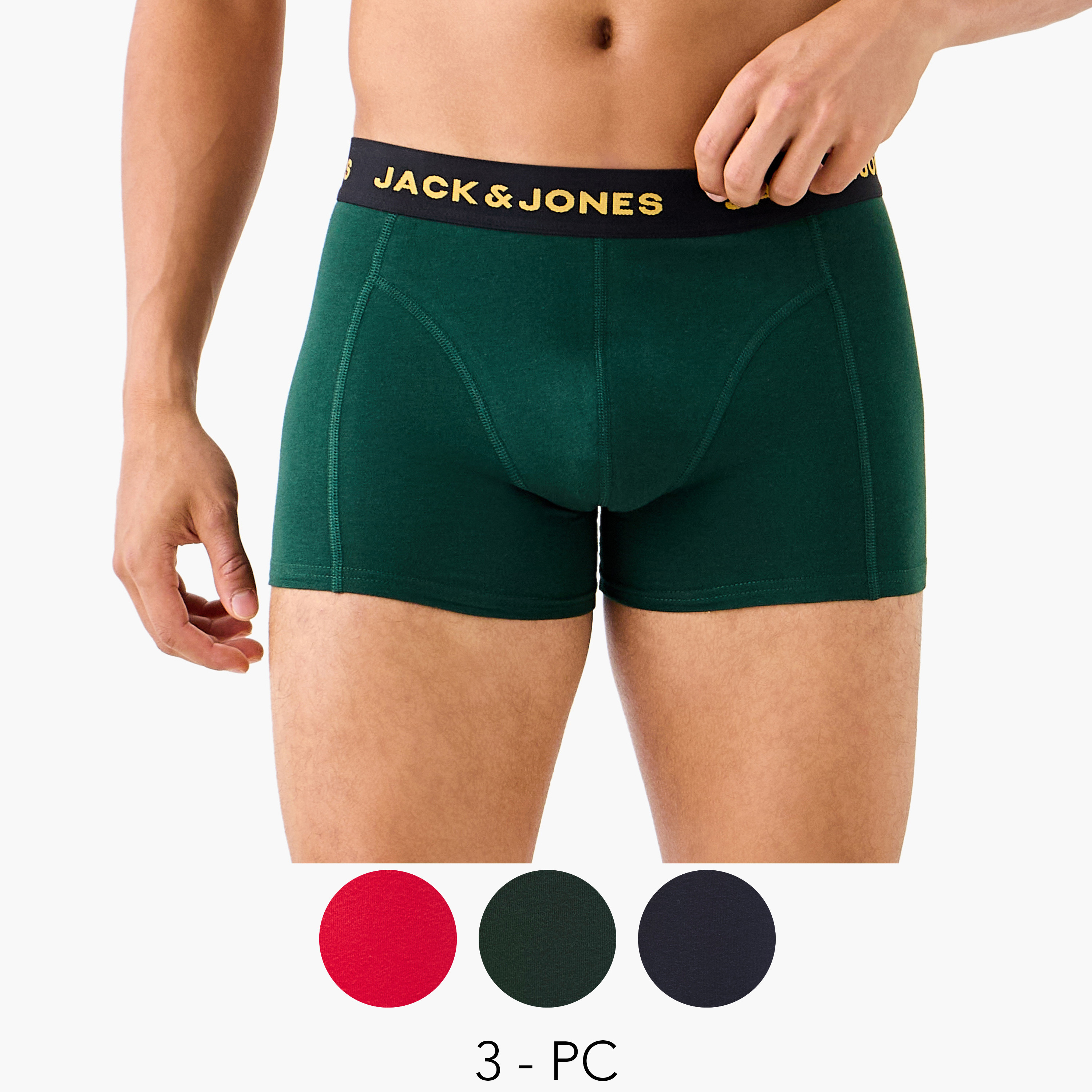 طقم سروال ترانك بخصر مطاطي 3 قطع سادة من جاك أند جونز-men-clothing-innerwear-underwear-image-1