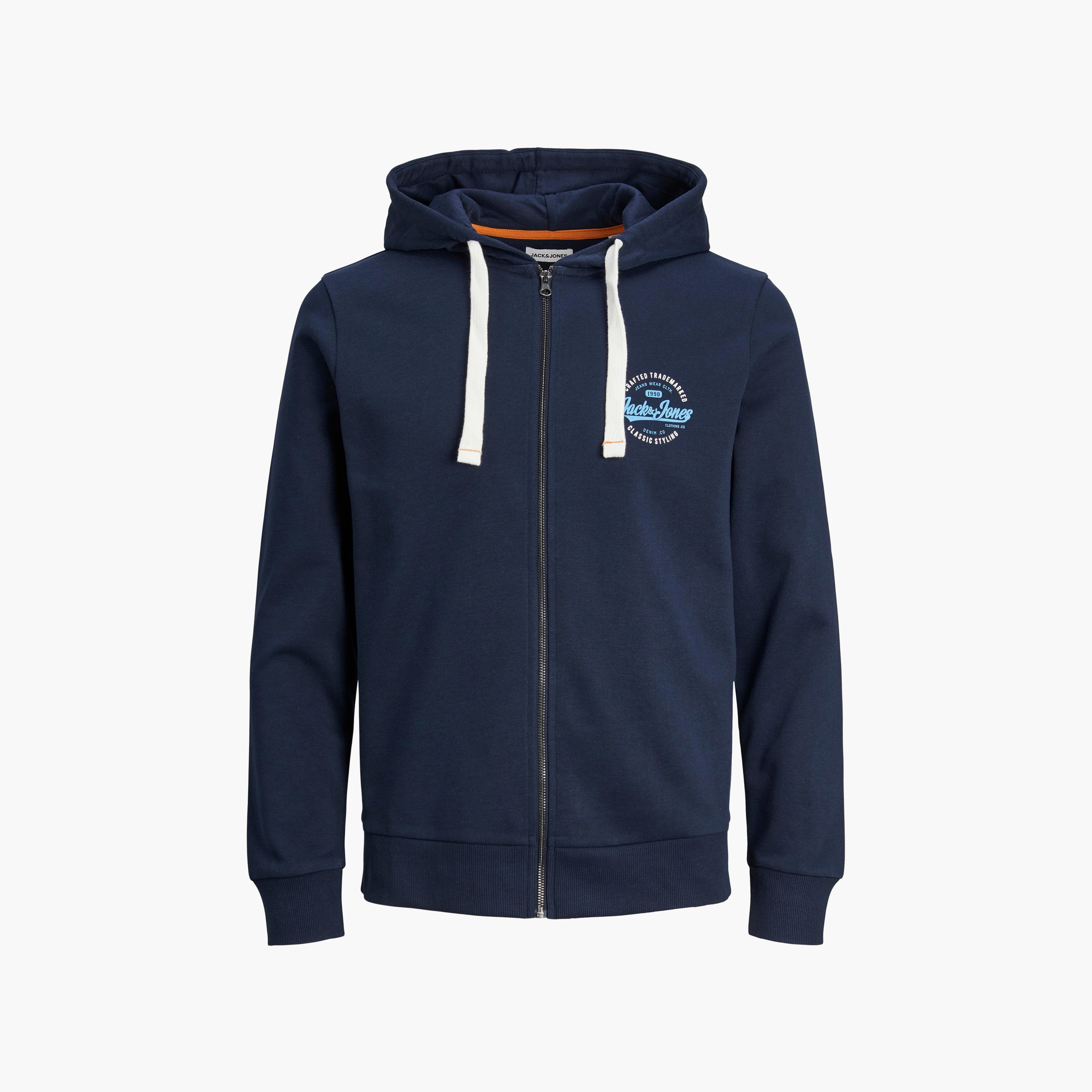 هوديي بأكمام طويلة وسحاب بمقاس كبير سادة من جاك آند جونز-men-winterwear-hoodiesandsweatshirts-image-1