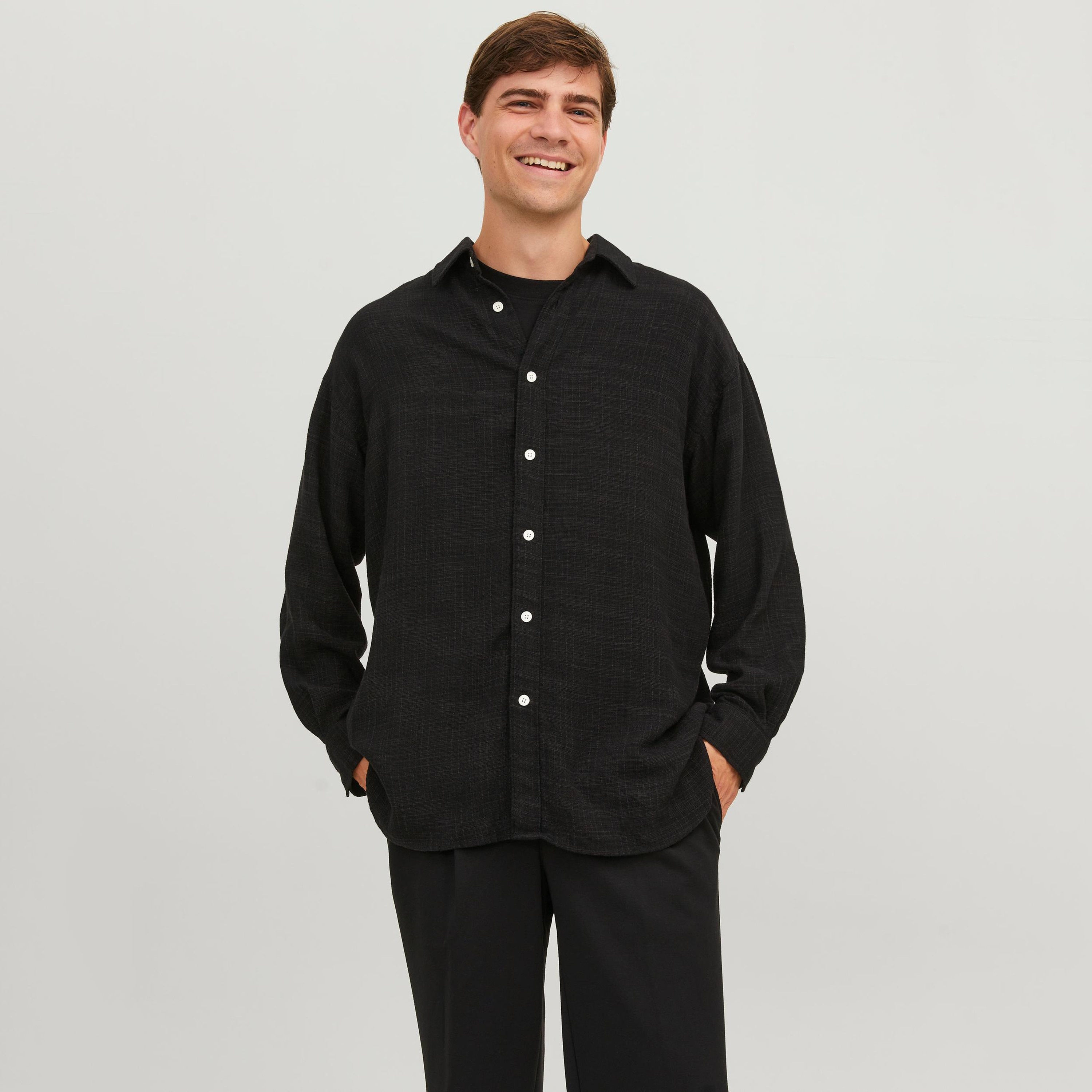 Jack & Jones Textured Spread Collar Long Sleeves Oversized Slub Shirt-men-clothing-shirts-image-5