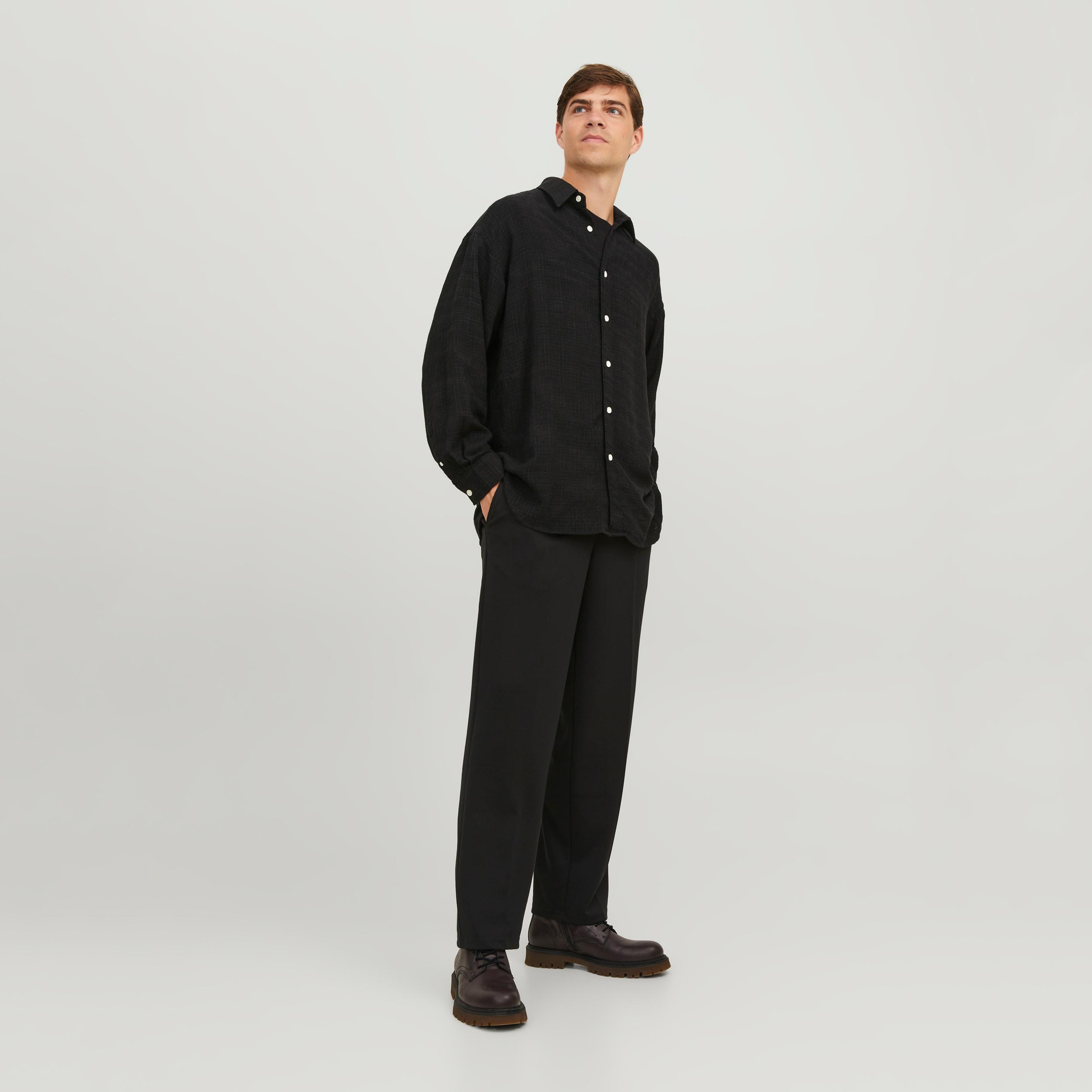 Jack & Jones Textured Spread Collar Long Sleeves Oversized Slub Shirt-men-clothing-shirts-image-6