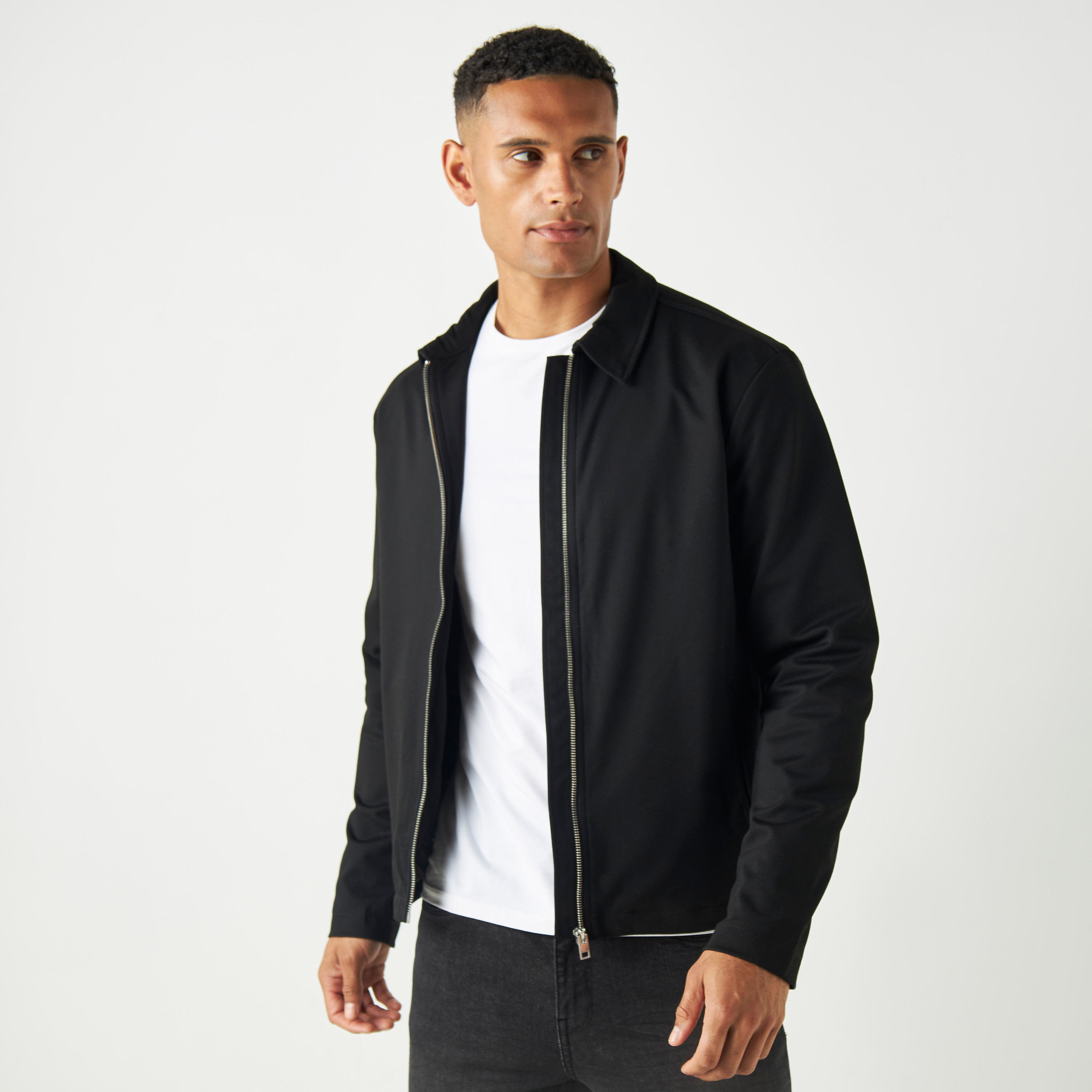 Jack & Jones Textured Collared Zip Fly Jacket with Slit Pocket-men-clothing-jacketsandblazers-jackets-image-1
