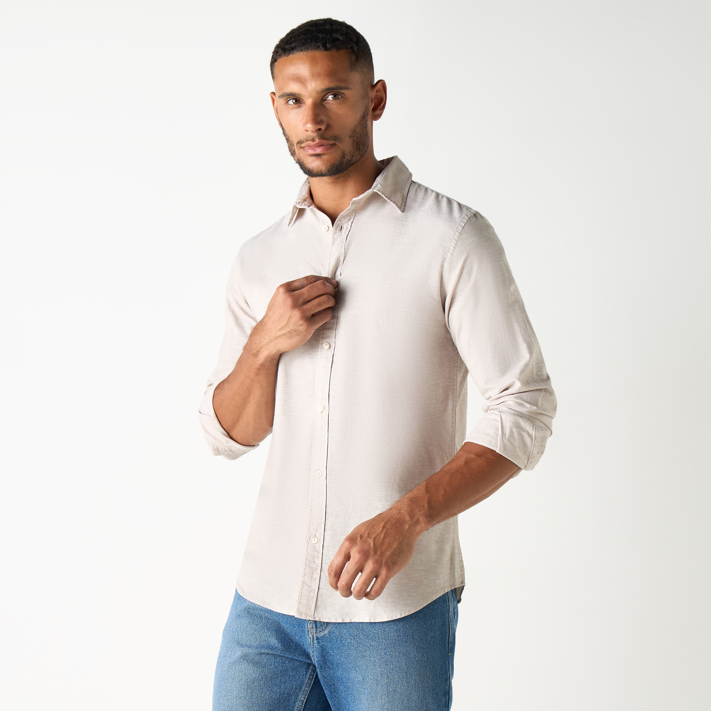 Jack & Jones Plain Collared Long Sleeves Shirt-men-clothing-shirts-image-1