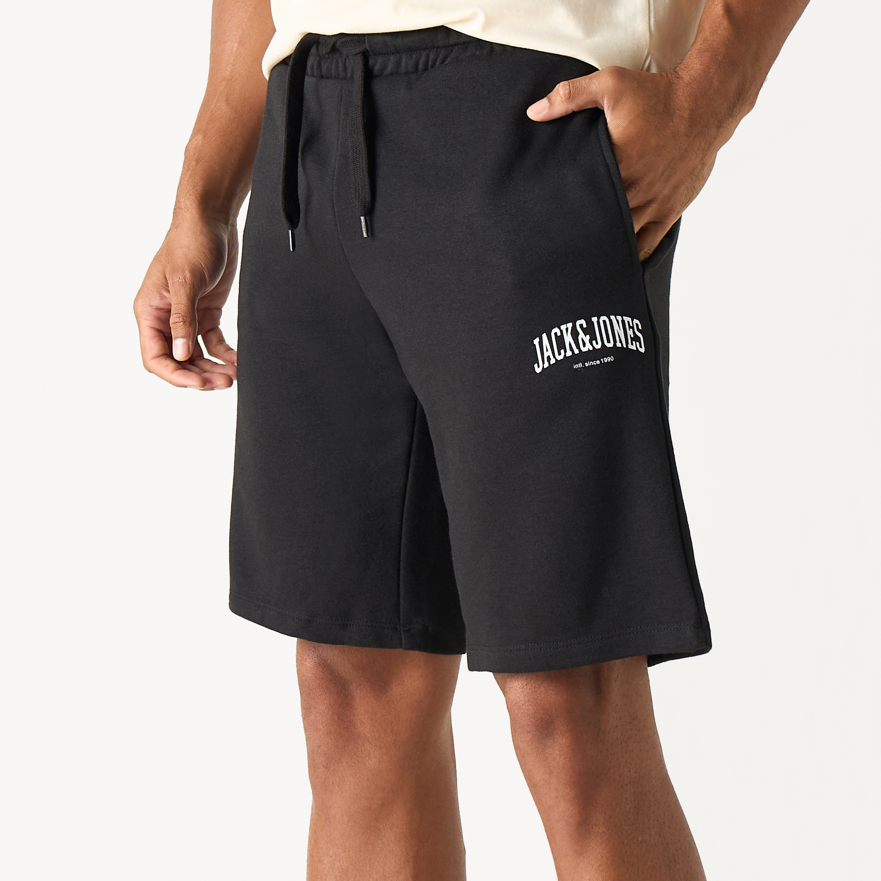Jack & Jones Plain Mid-Rise Drawstring Waistband Shorts-men-clothing-bottoms-shorts-image-1