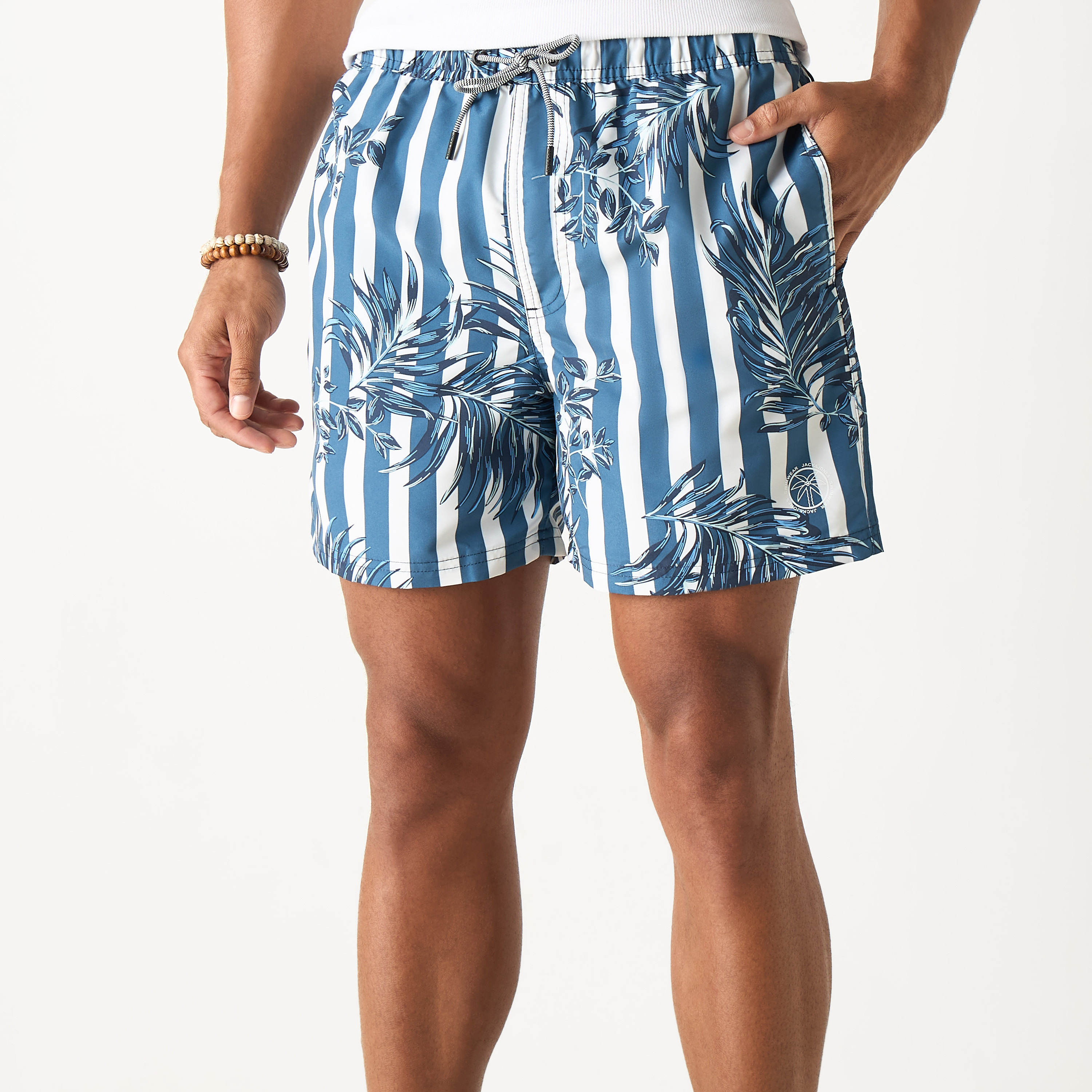 Jack & Jones Tropical Stripes Drawstring Waistband Swim Shorts-men-clothing-bottoms-shorts-image-1