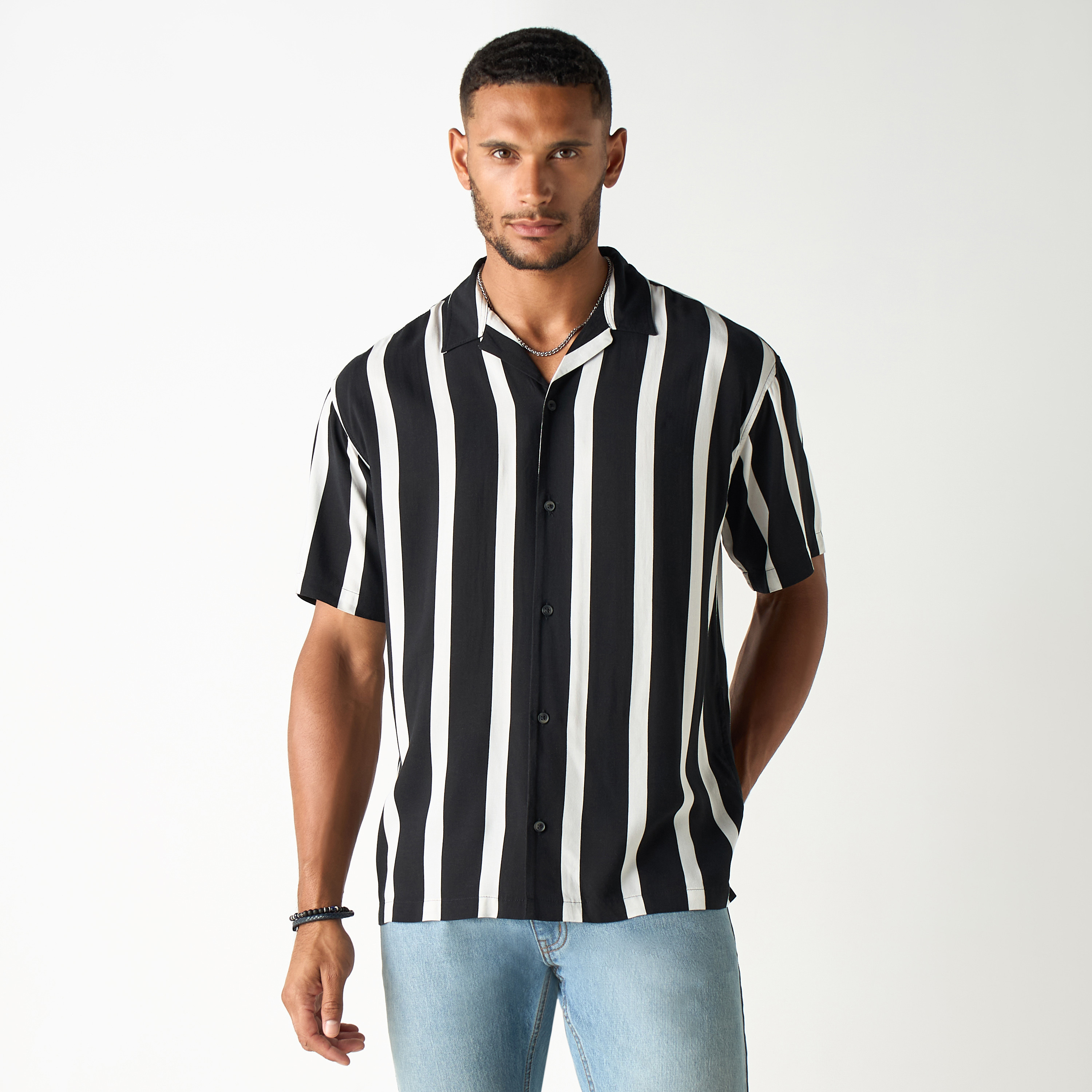 Jack & Jones Stripes Cuban Collar Short Sleeves Shirt-men-clothing-shirts-image-1