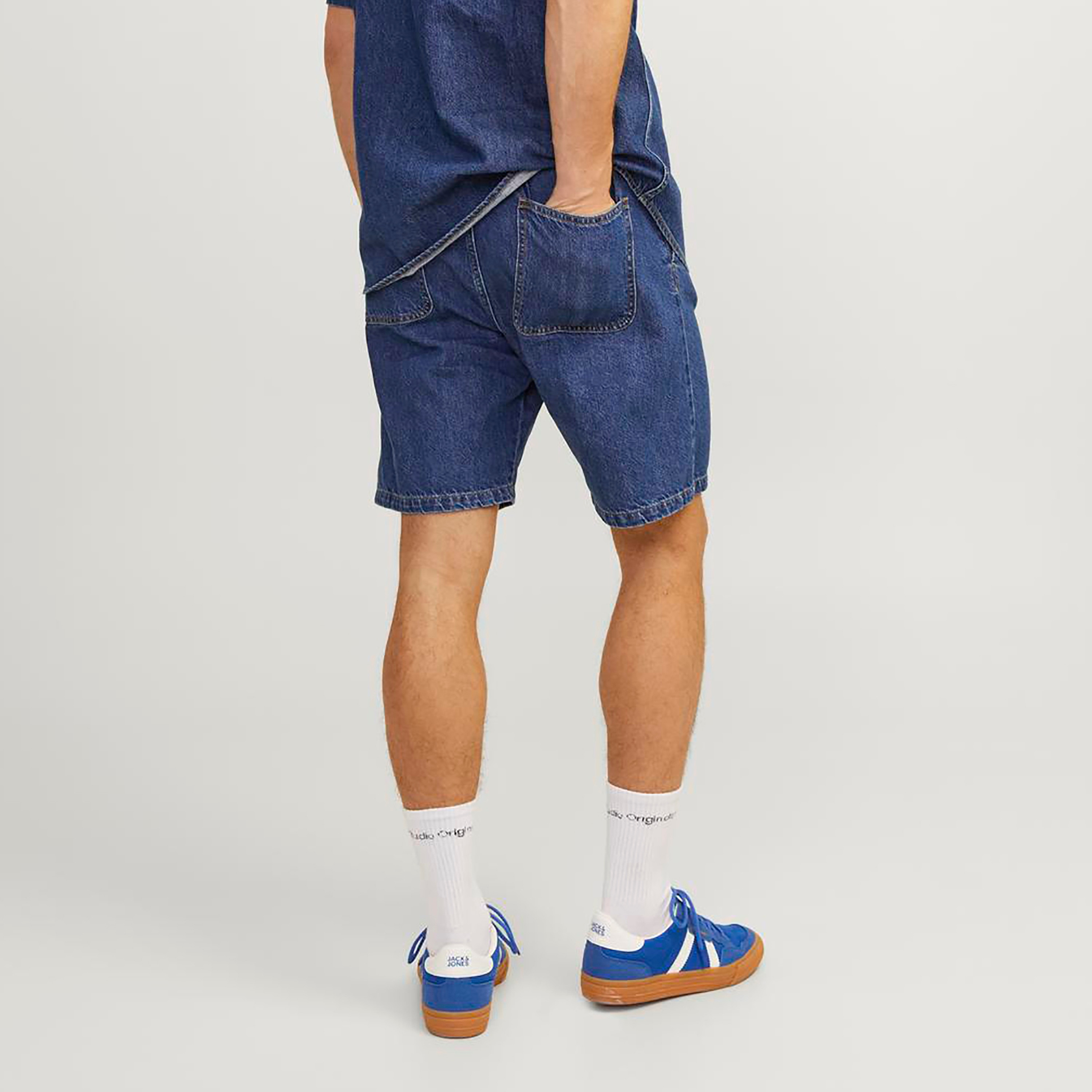 Jack & Jones Plain High Rise Drawstring Waistband Pleated Denim Shorts-men-clothing-bottoms-shorts-image-4
