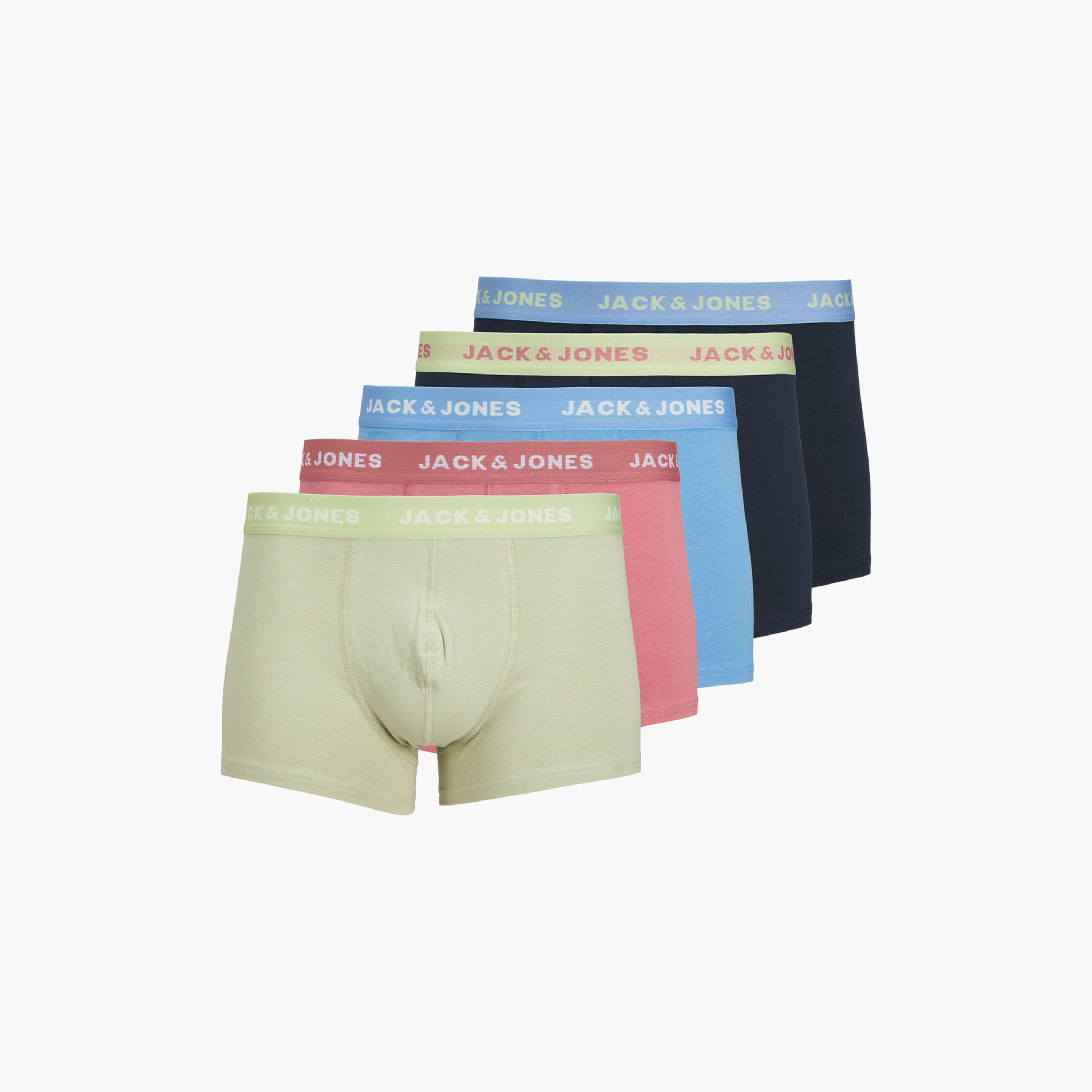 Jack & Jones Pack of 5 Plain Trunks with Brand Print Waistband-men-clothing-innerwear-underwear-image-1