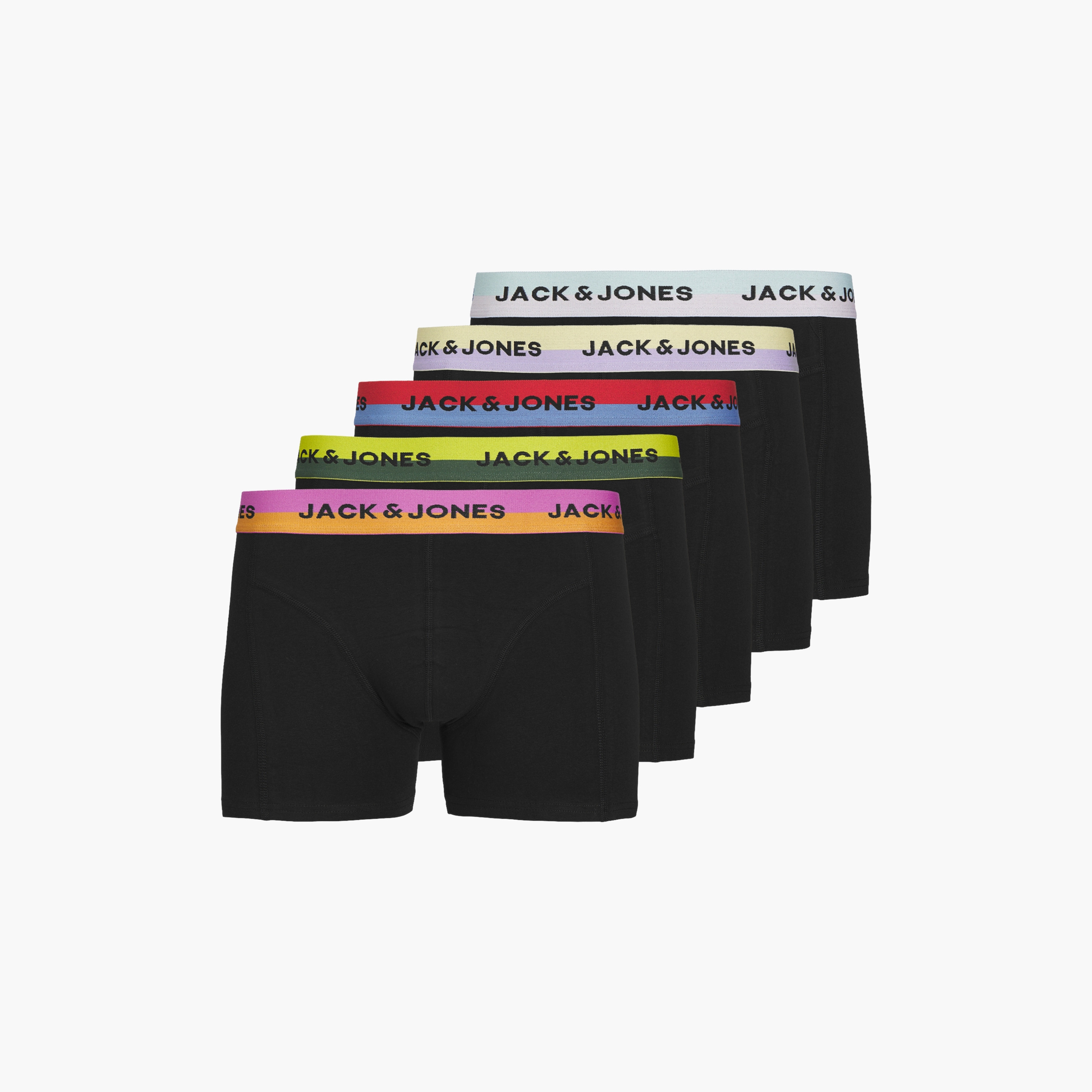 Jack Jones Pack of 5 Plain Trunks with Brand Print Waistband