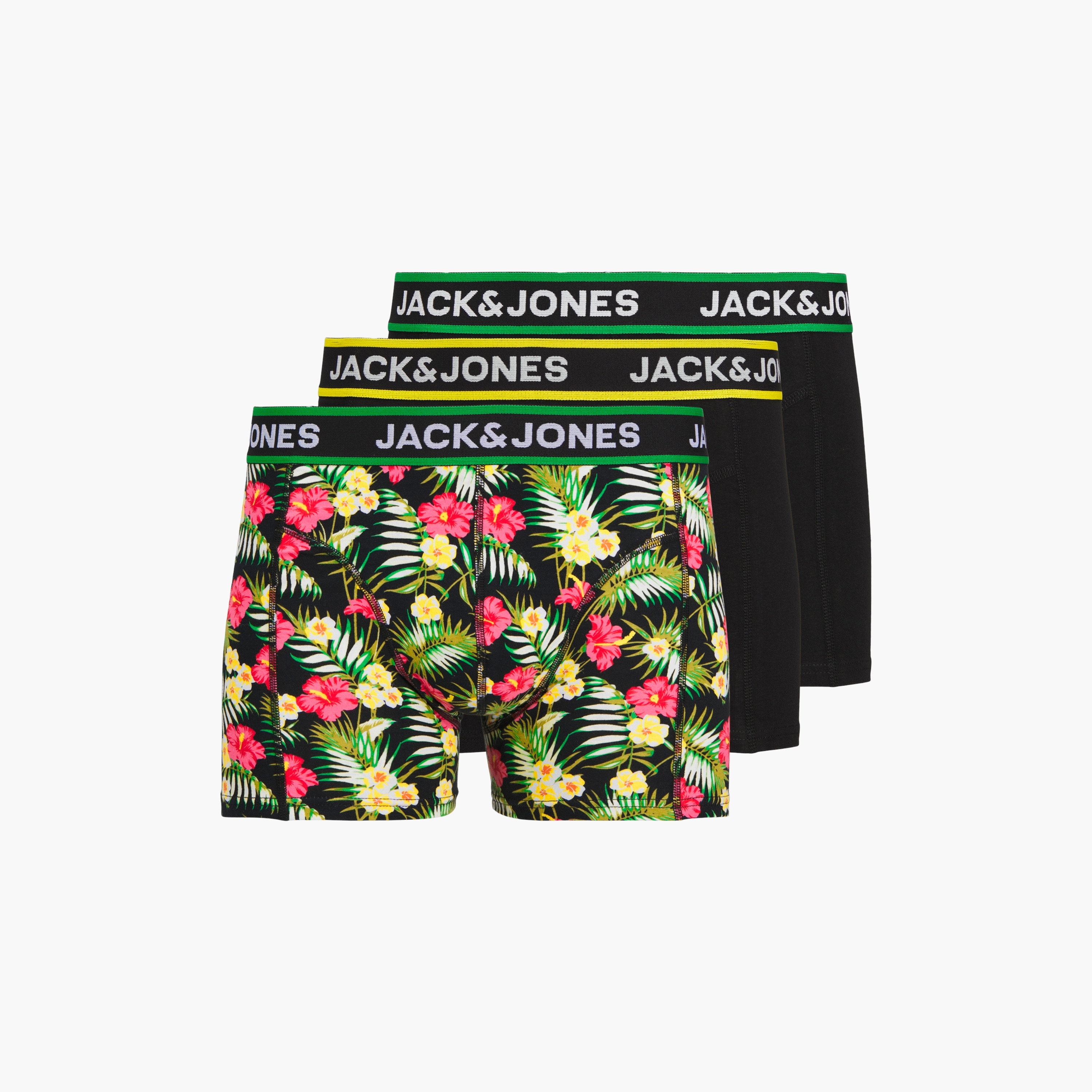 Jack & Jones Pack of 3 Black Assorted Branding Elasticated Trunks-men-clothing-innerwear-underwear-image-1