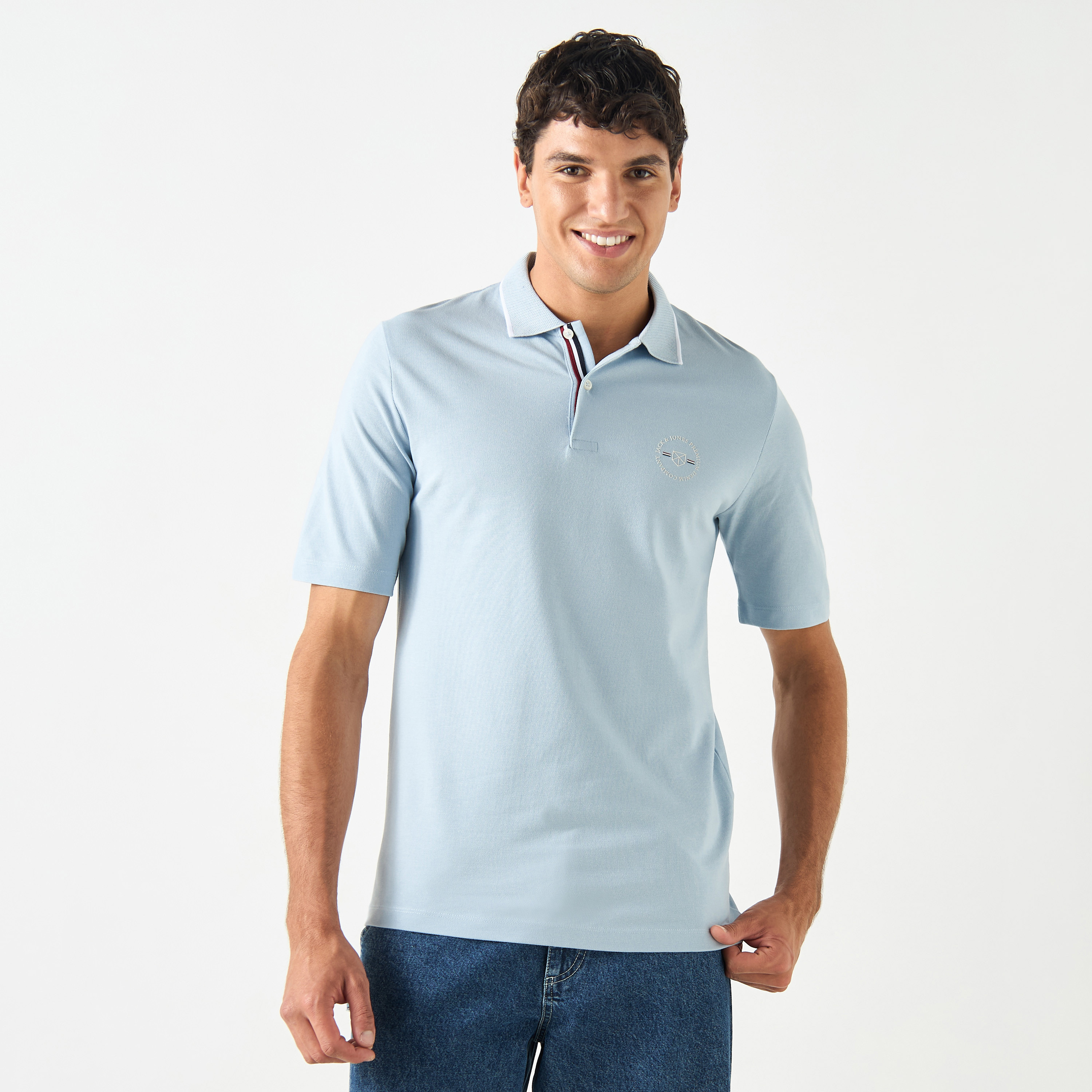 بولو تي شيرت من جاك آند جونز بأكمام قصيرة مع ياقة سادة-men-clothing-tshirtsandpolos-polos-image-5