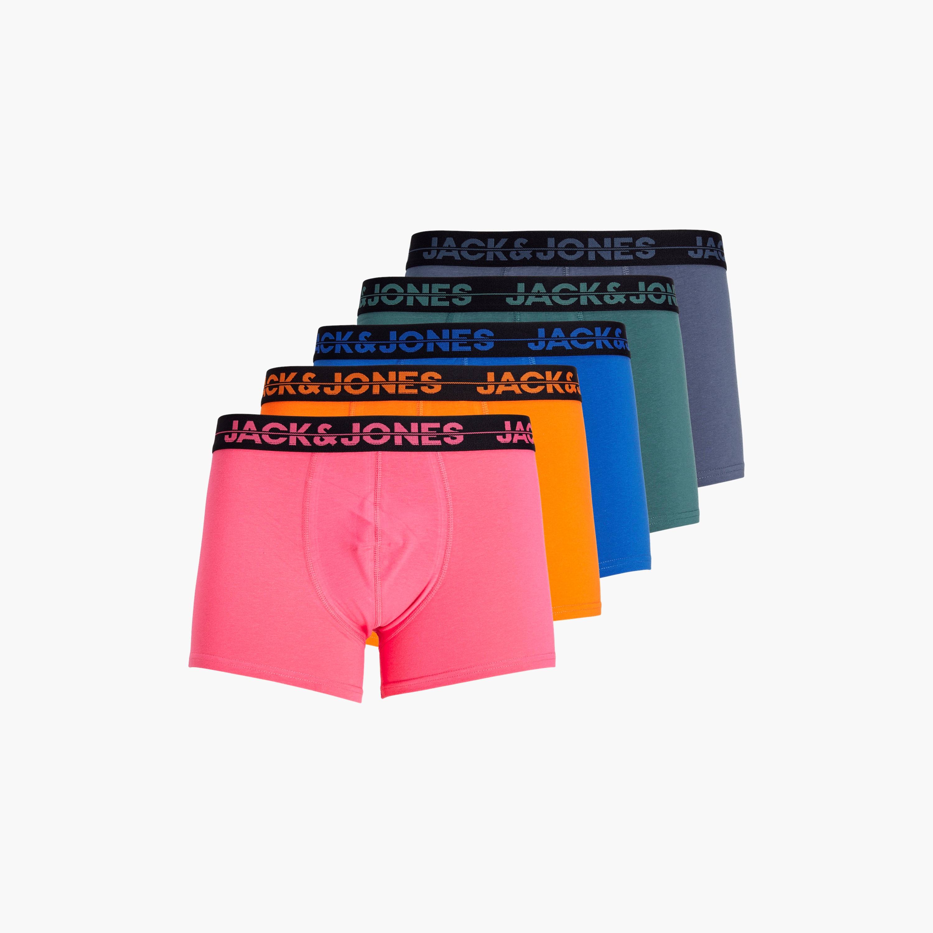 Jack & Jones Pack of 5 Solid Trunks with Brand Print Waistband-men-clothing-innerwear-underwear-image-1