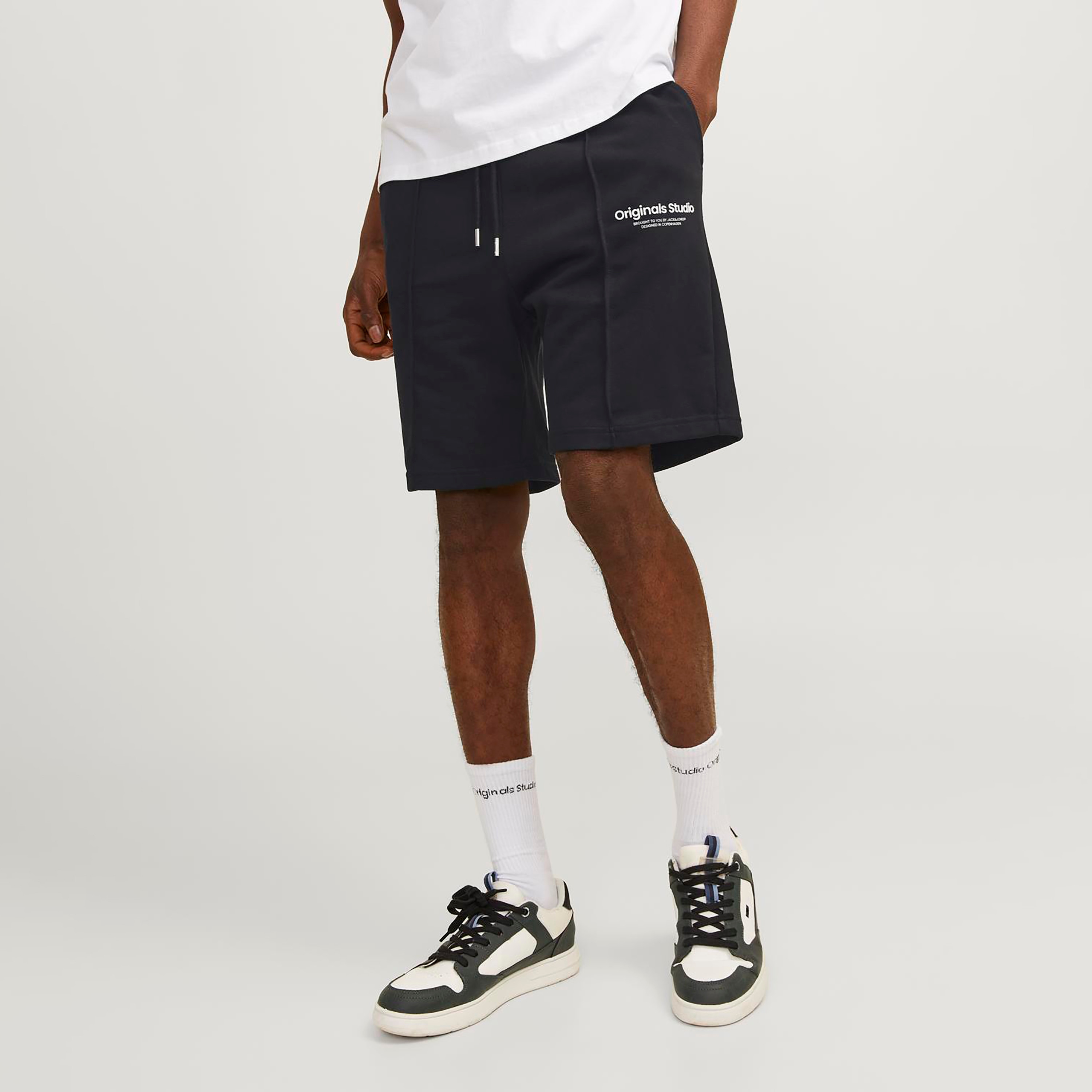 Jack & Jones Plain Mid-Rise Drawstring Waistband Shorts-men-clothing-bottoms-shorts-image-1