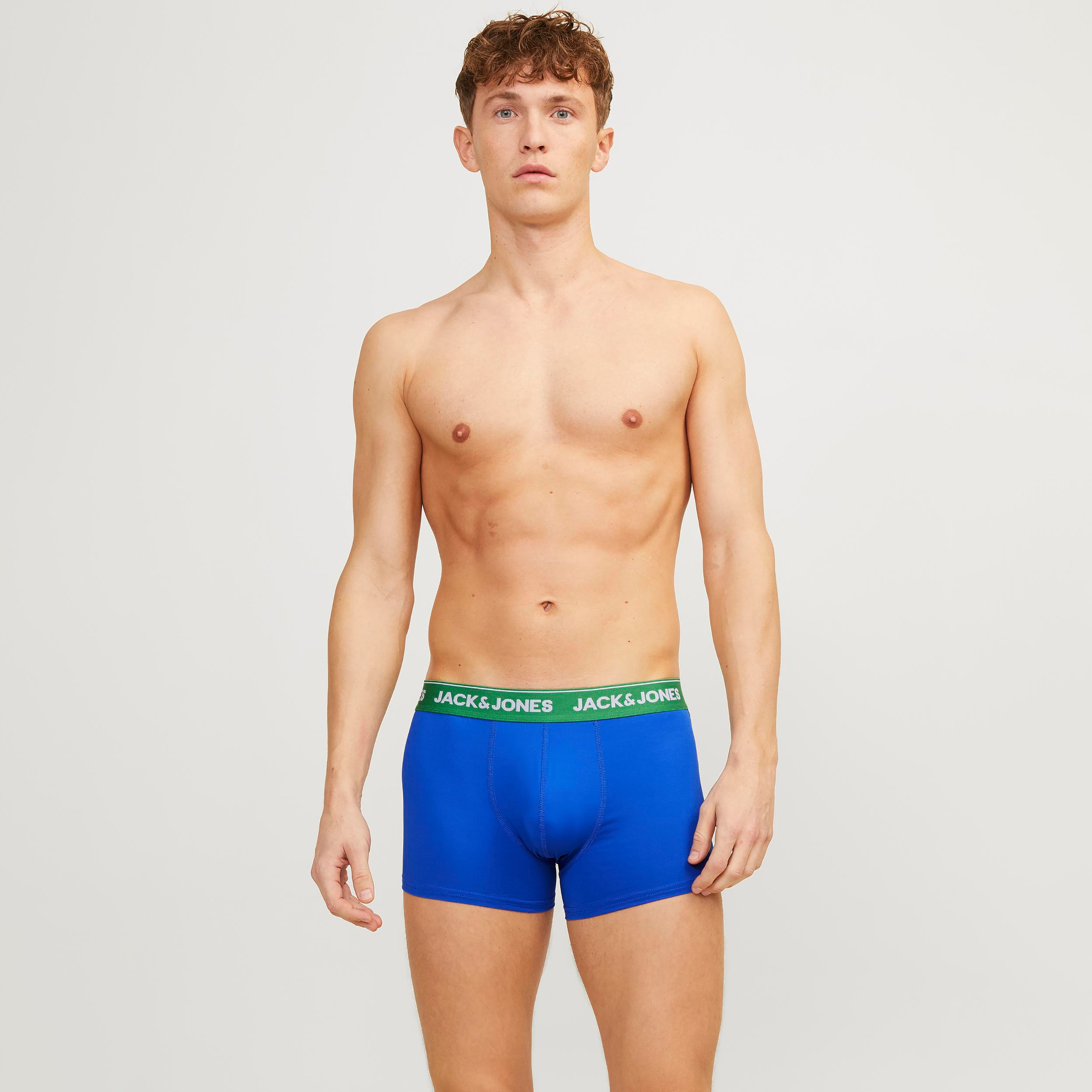 Jack & Jones Pack of 3 Solid and Printed Trunks with Brand Print Waistband-men-clothing-innerwear-underwear-image-2