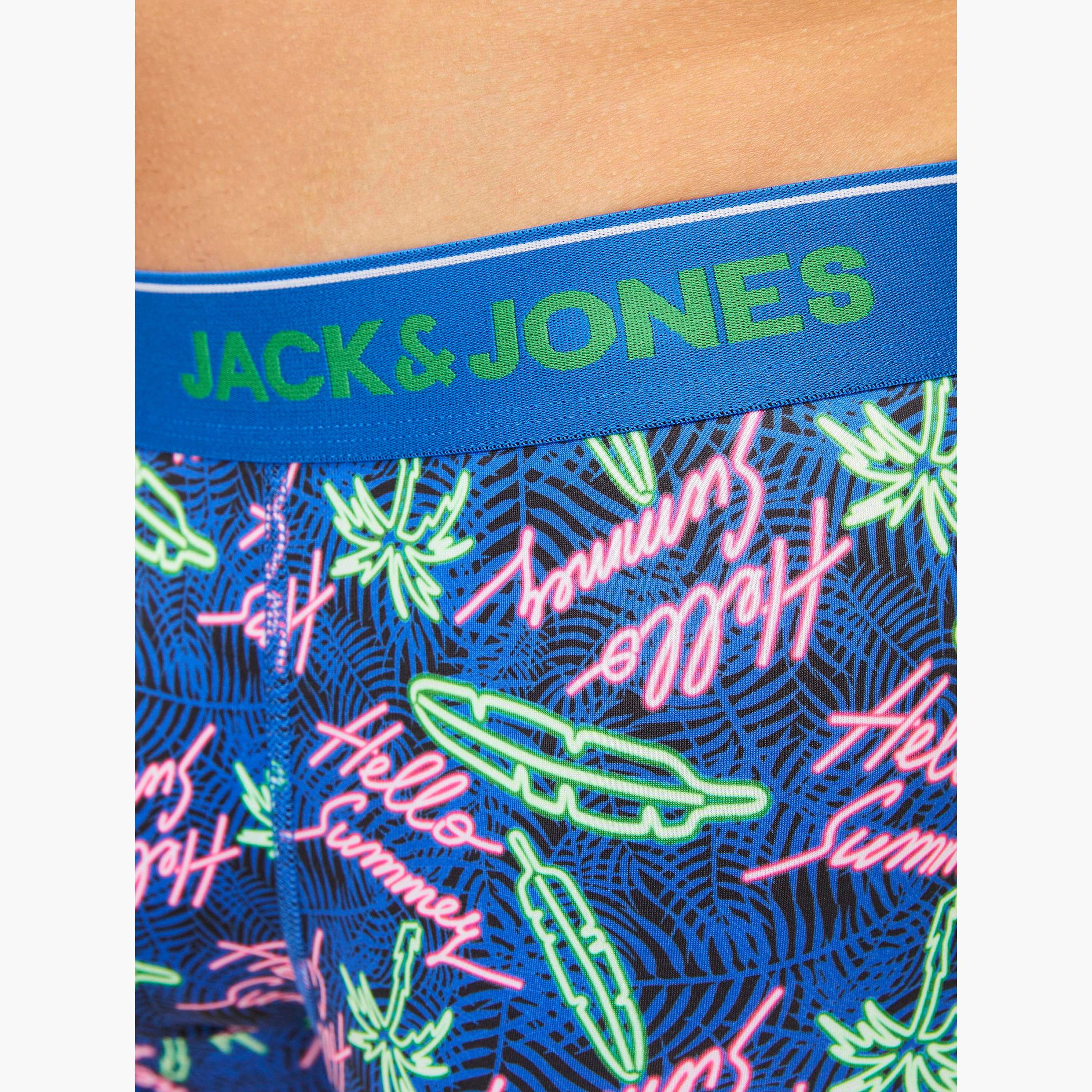 Jack & Jones Pack of 3 Solid and Printed Trunks with Brand Print Waistband-men-clothing-innerwear-underwear-image-3