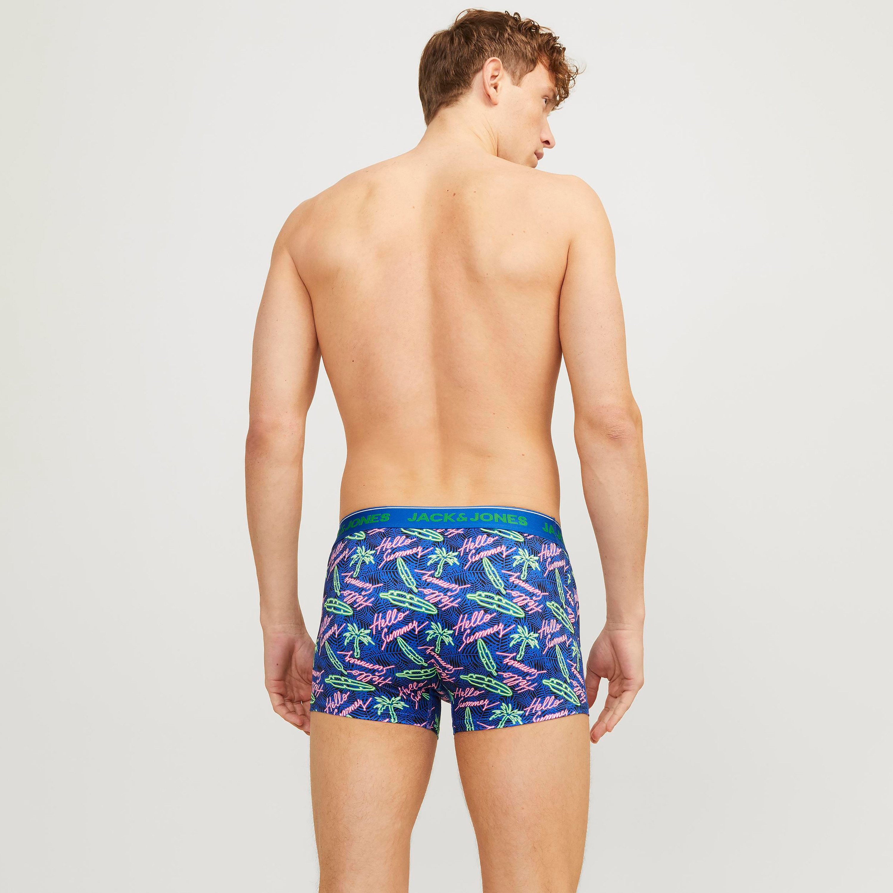 Jack & Jones Pack of 3 Solid and Printed Trunks with Brand Print Waistband-men-clothing-innerwear-underwear-image-5