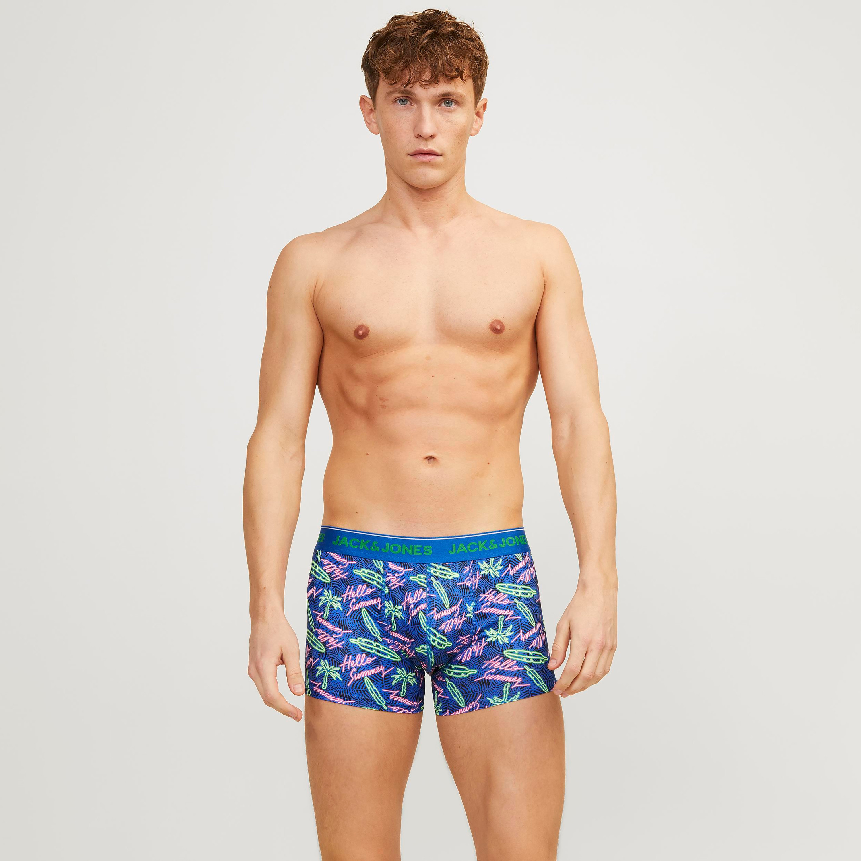 Jack & Jones Pack of 3 Solid and Printed Trunks with Brand Print Waistband-men-clothing-innerwear-underwear-image-6