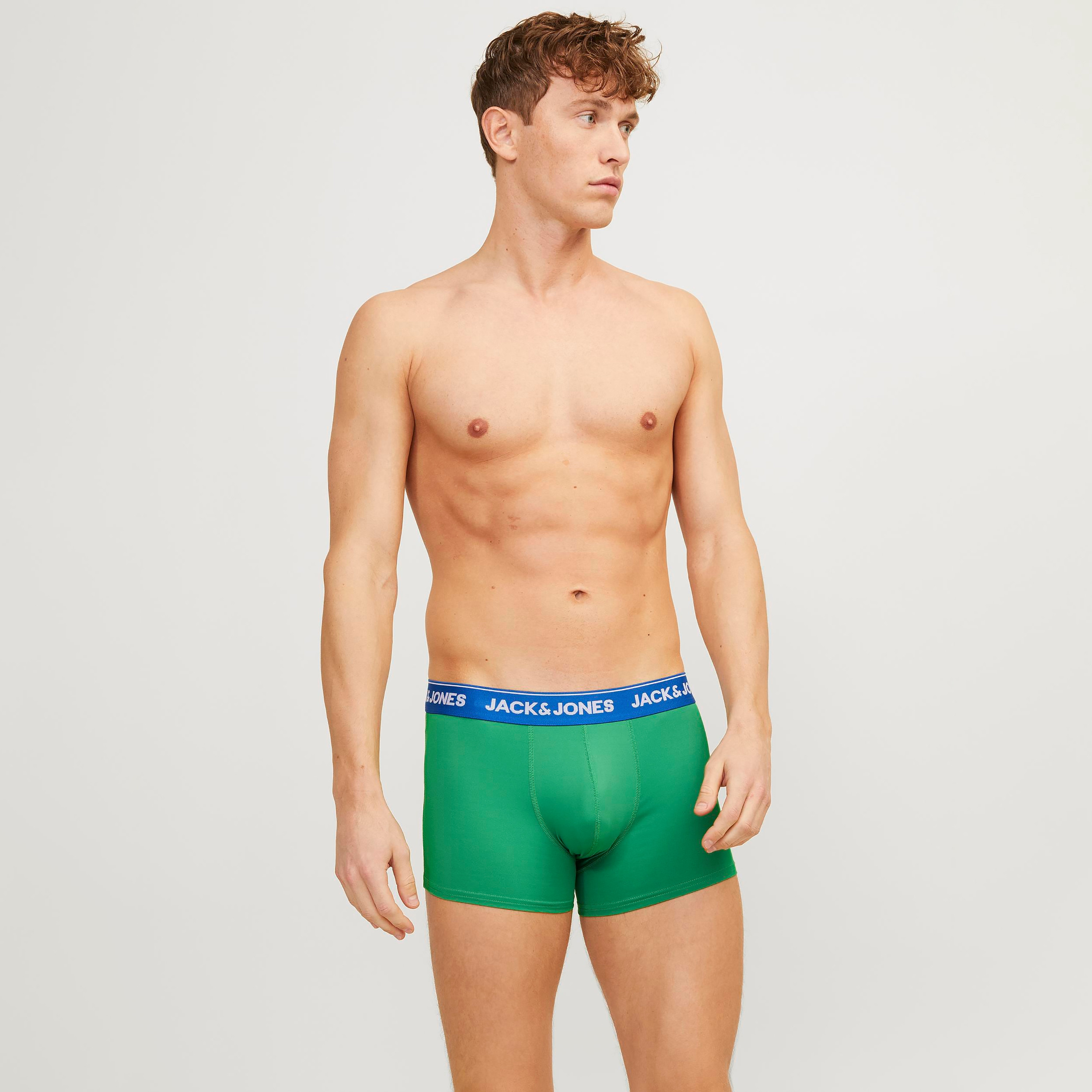 Jack & Jones Pack of 3 Solid and Printed Trunks with Brand Print Waistband-men-clothing-innerwear-underwear-image-7