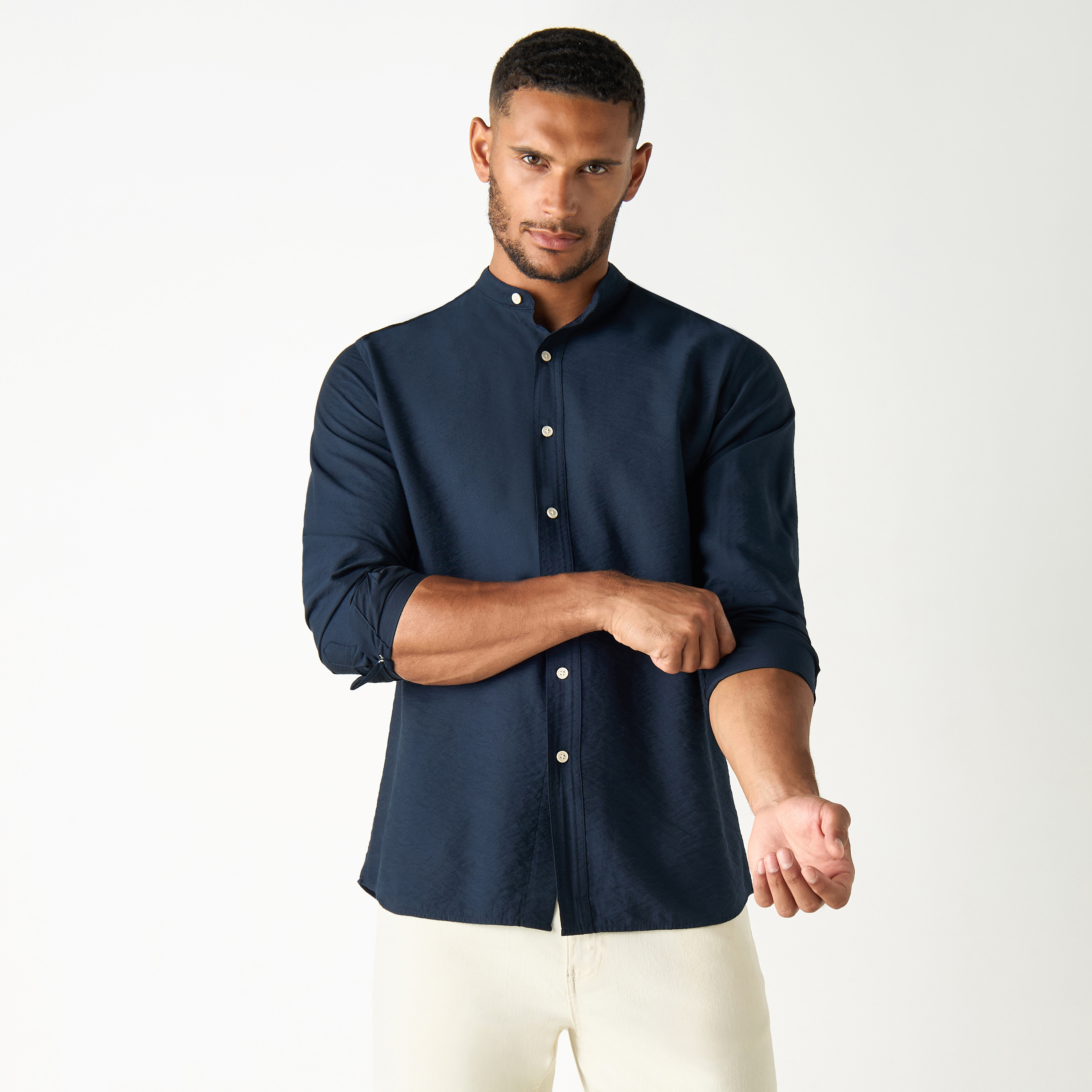 Jack & Jones Plain Mandarin Long Sleeves Shirt-men-clothing-shirts-image-1