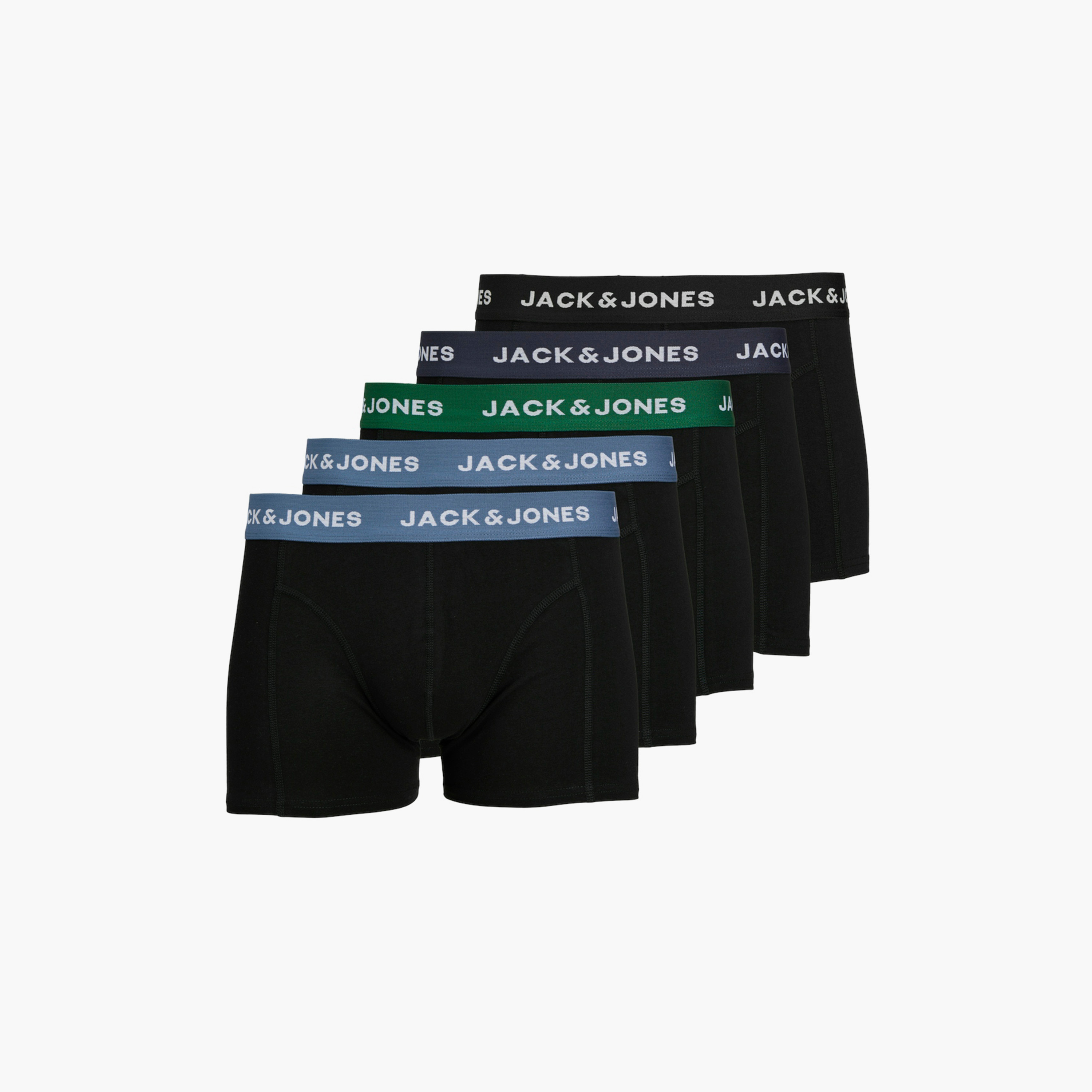 حزمة من 5 سراويل داخلية بحزام خصر مطاطي مطبوع عليها علامة تجارية من جاك آند جونز-men-clothing-innerwear-underwear-image-1