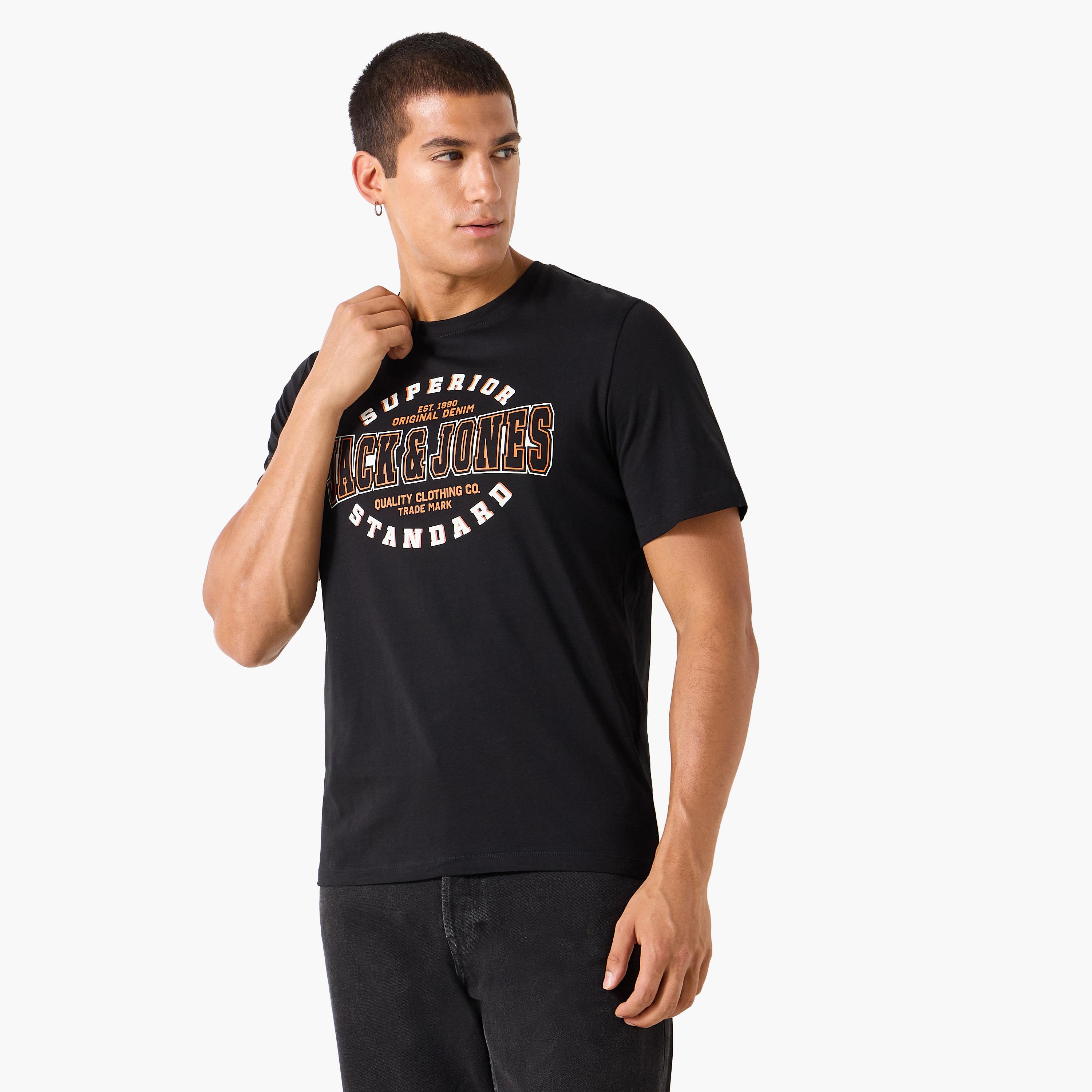 Jack & Jones Slogan Printed Round Neck Short Sleeves Men's T-Shirt-men-clothing-tshirtsandpolos-tshirts-image-1