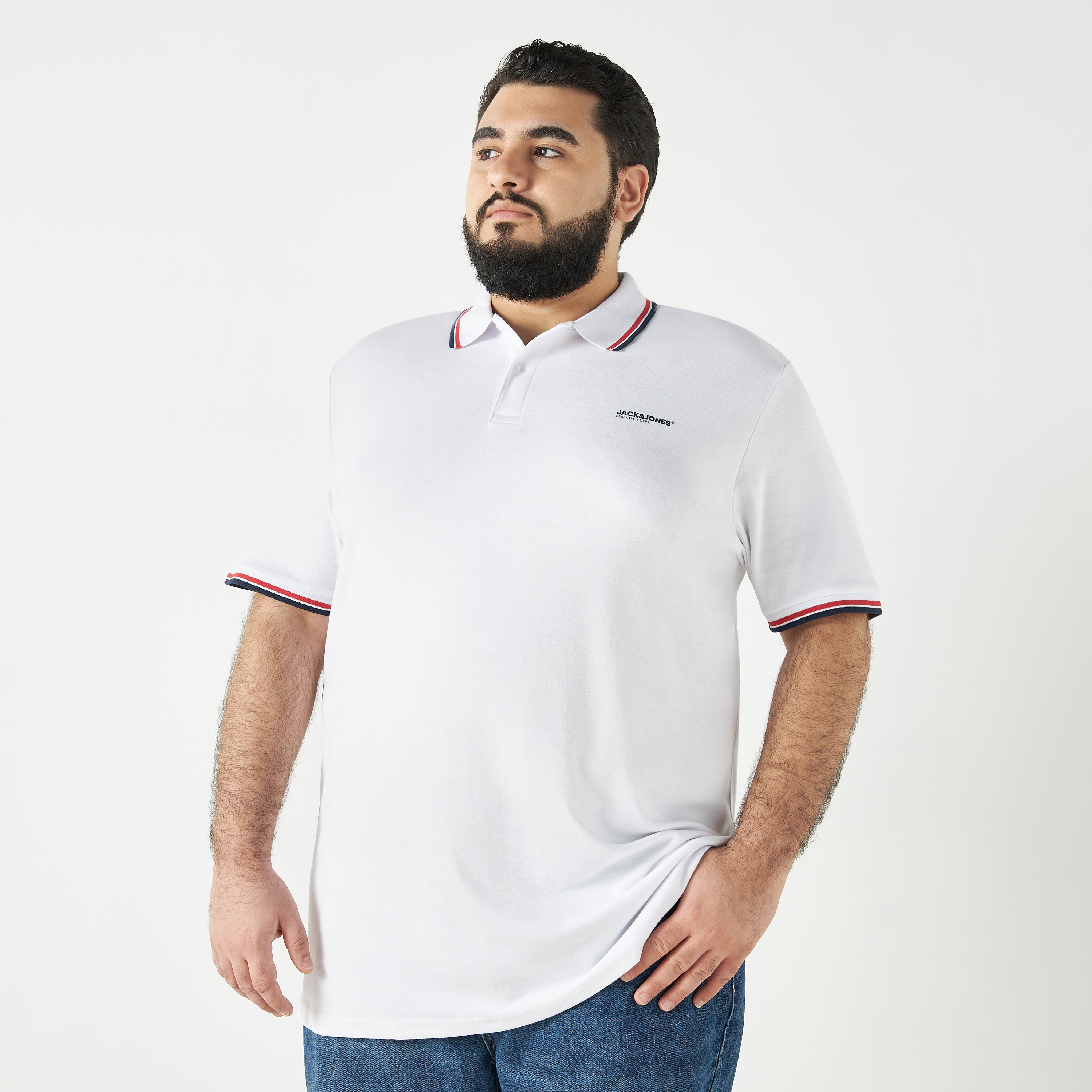 تي شيرت بولو بأكمام قصيرة وياقة سادة مقاس كبير من جاك آند جونز-men-clothing-tshirtsandpolos-polos-image-5